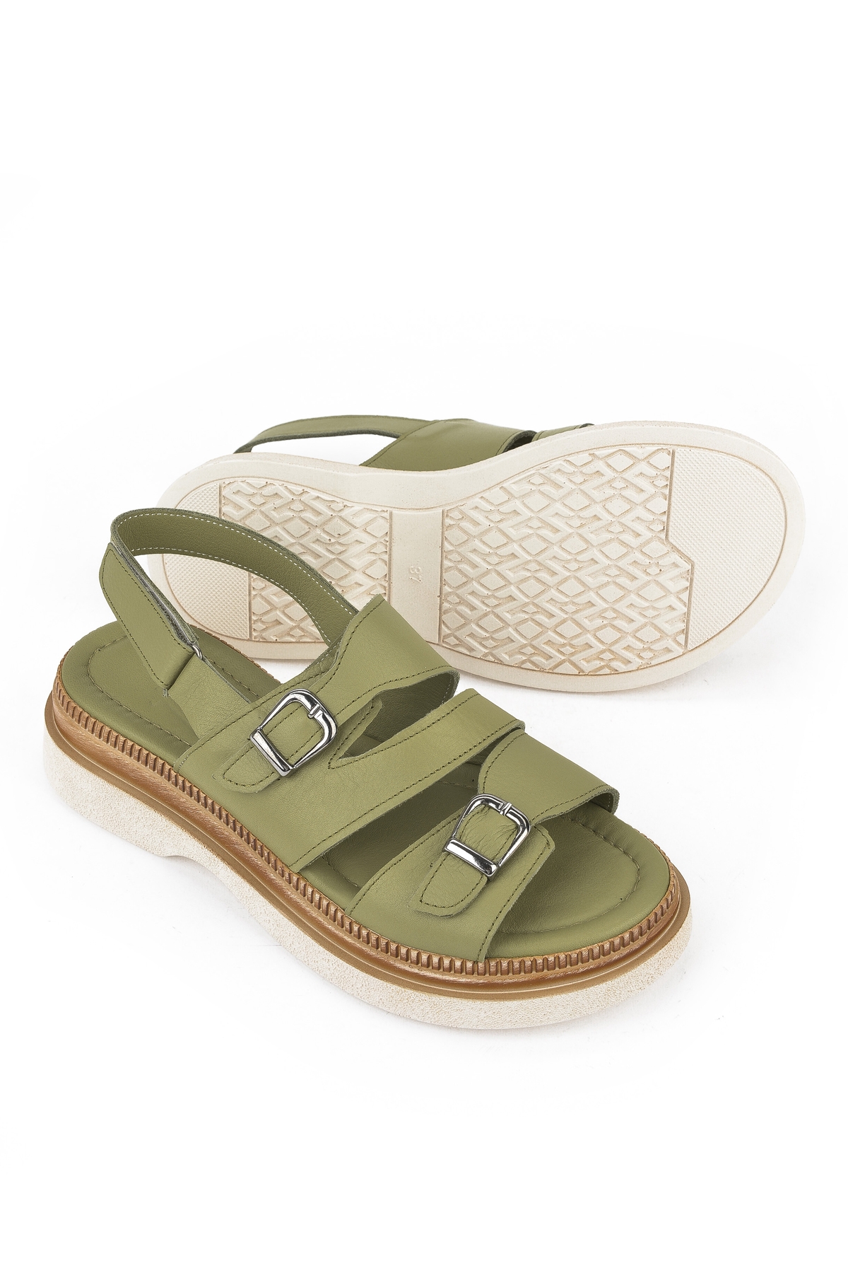 Kadın Hakiki Deri Dolgu Topuk Sandalet 1511020Z6122 Yeşil - Görsel 5