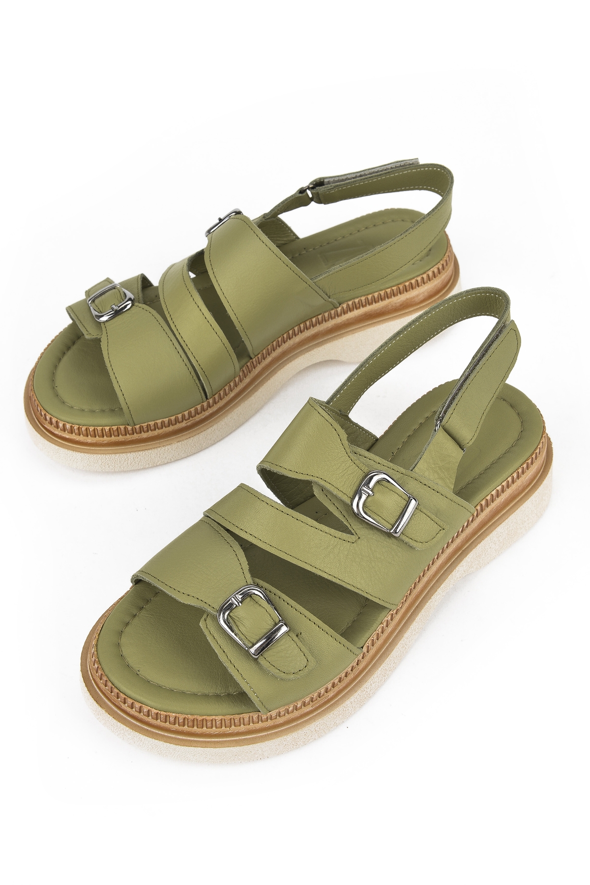 Kadın Hakiki Deri Dolgu Topuk Sandalet 1511020Z6122 Yeşil - Görsel 6