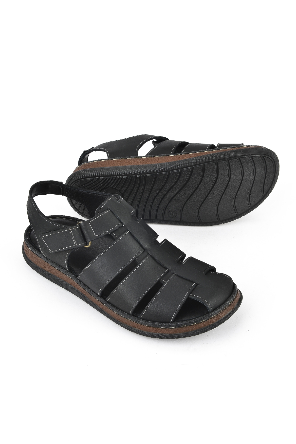Erkek Hakiki Deri Sandalet 1511045ZS32 Siyah - Görsel 5