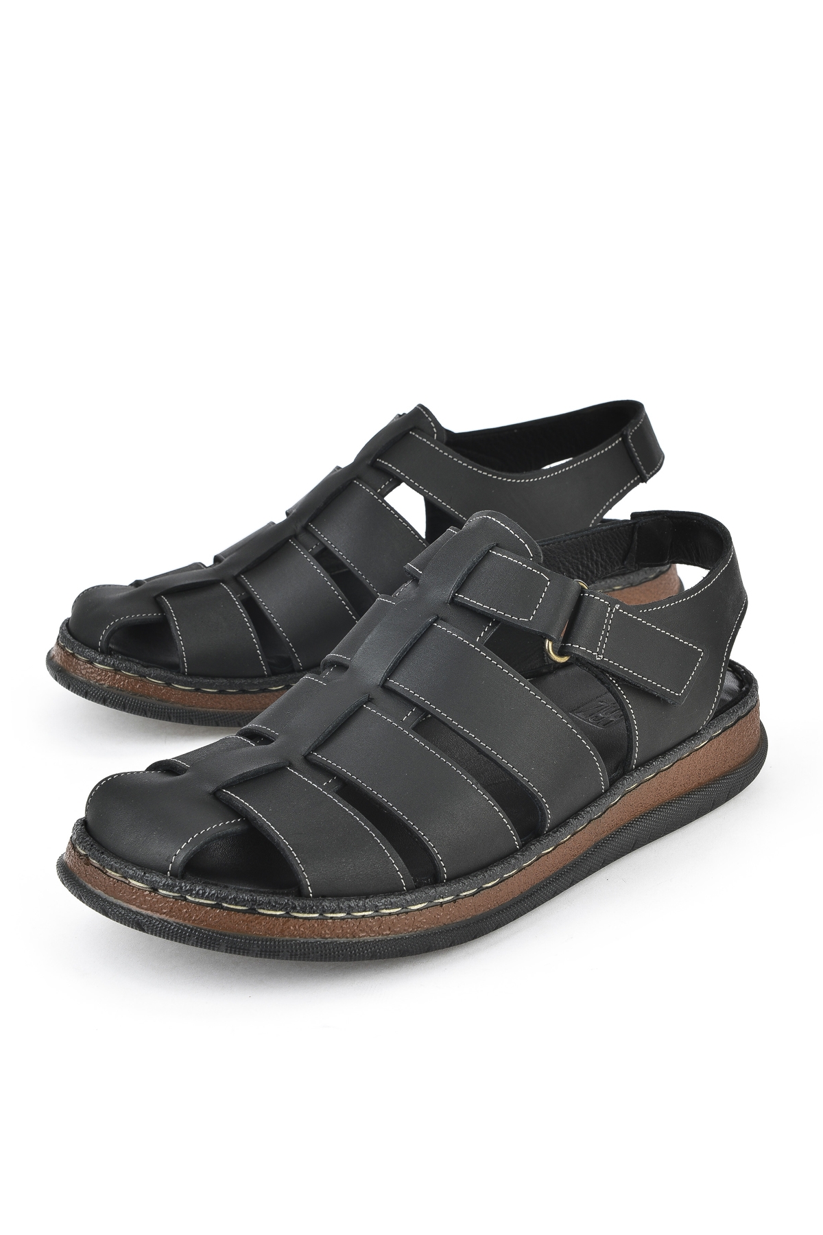 Erkek Hakiki Deri Sandalet 1511045ZS32 Siyah - Görsel 6