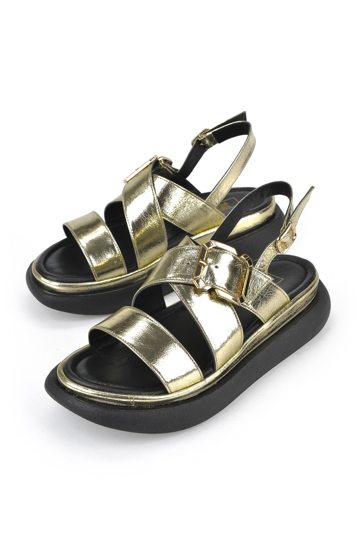 Kadın Hakiki Deri Topuklu Sandalet 151992Z302 Altın - Görsel 6