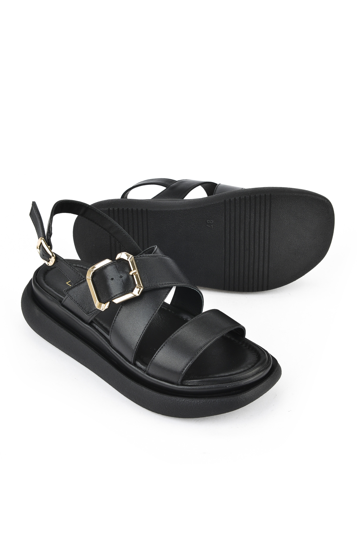 Kadın Hakiki Deri Topuklu Sandalet 151992Z302 Siyah - Görsel 5