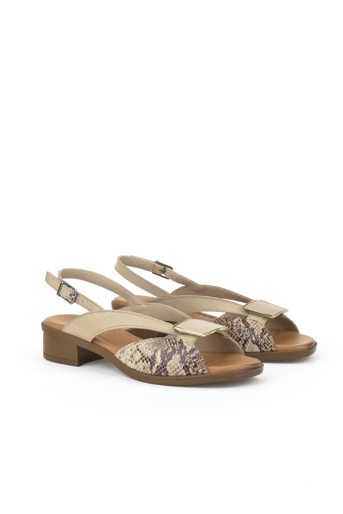 Kadın Hakiki Deri Topuklu Sandalet 1511032Z6020 Bej - Görsel 3