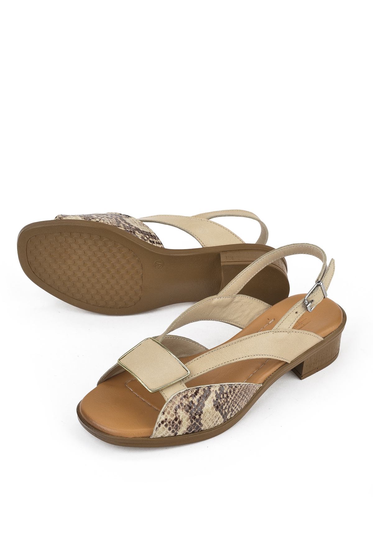 Kadın Hakiki Deri Topuklu Sandalet 1511032Z6020 Bej - Görsel 5