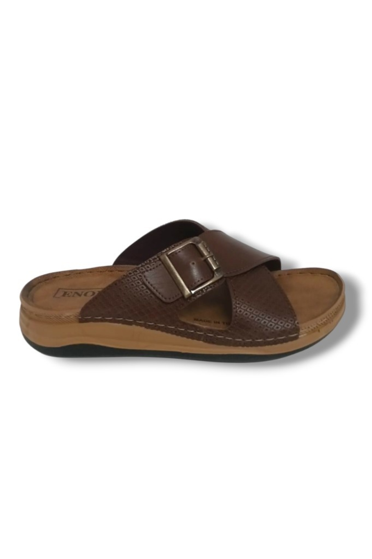 E521-25 Baskı Deri Anatomik Çapraz Bant Tokalı Erkek Terlik - Görsel 3