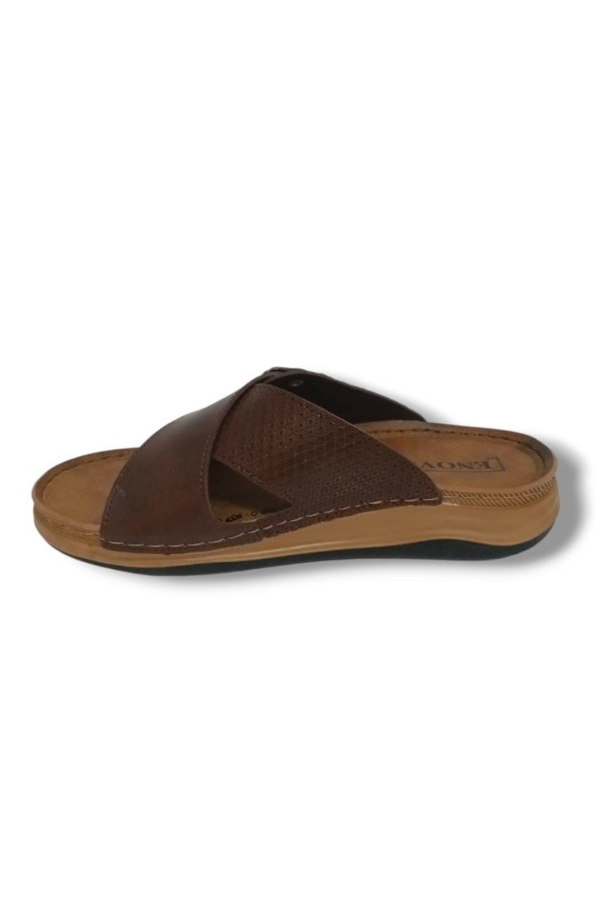 E521-25 Baskı Deri Anatomik Çapraz Bant Tokalı Erkek Terlik - Görsel 4