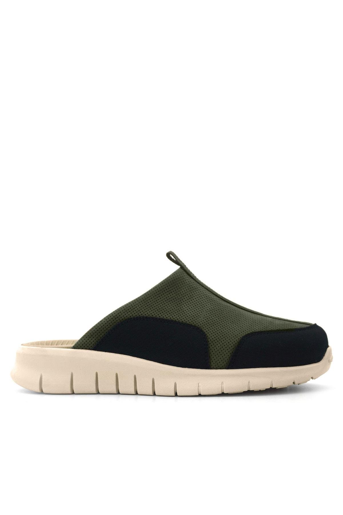 Medikal Hakiki Deri Haki Siyah Krem Tabanlı Comfort Spor Terlik - Görsel 2