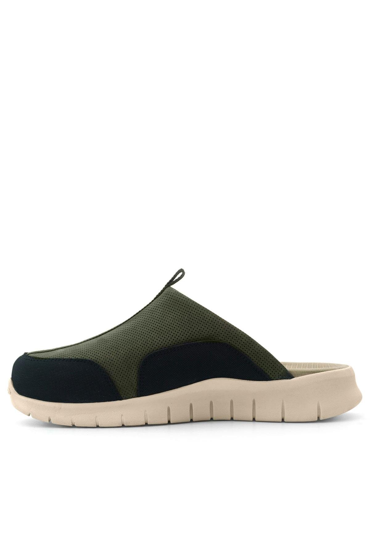 Medikal Hakiki Deri Haki Siyah Krem Tabanlı Comfort Spor Terlik - Görsel 7