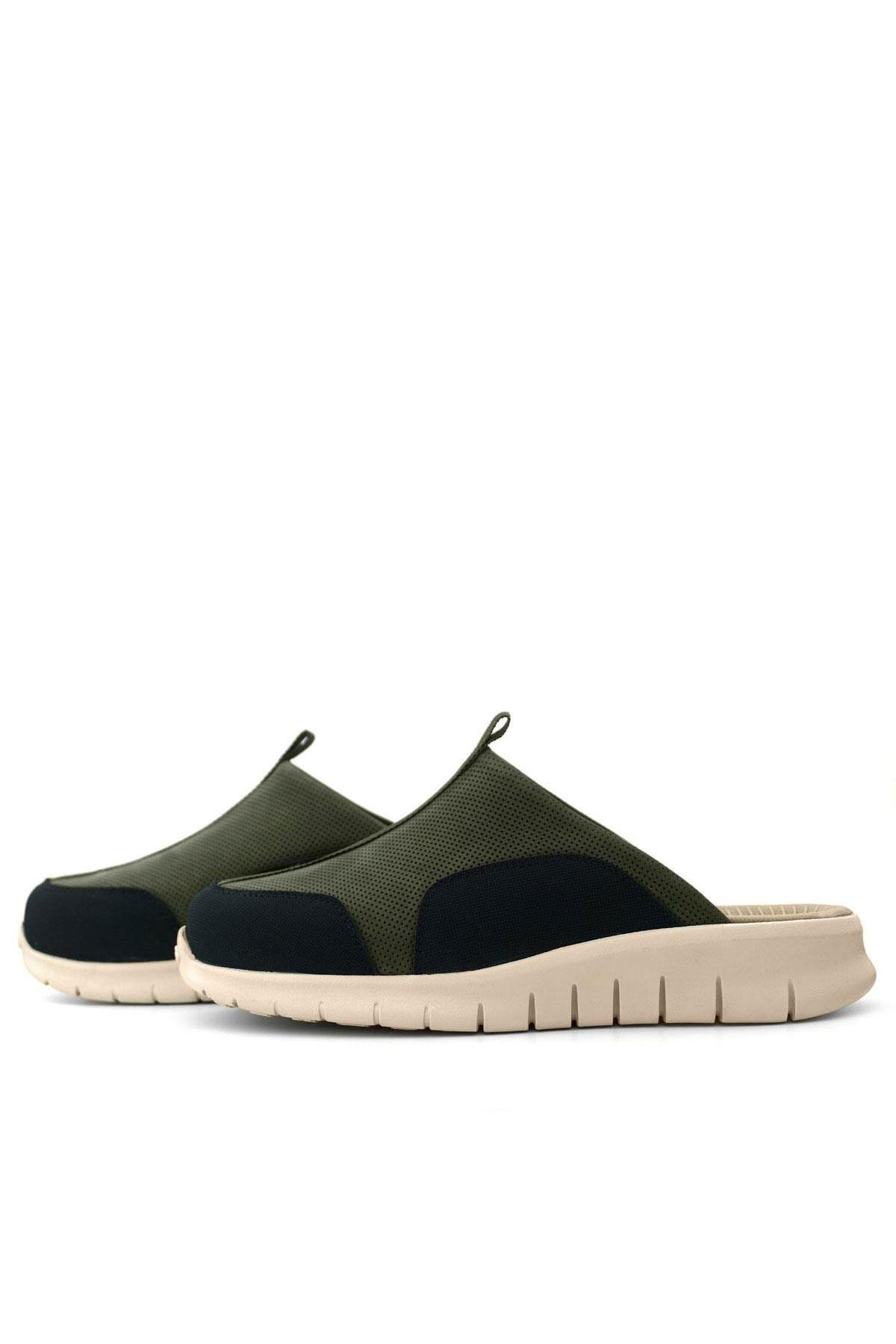 Medikal Hakiki Deri Haki Siyah Krem Tabanlı Comfort Spor Terlik - Görsel 8