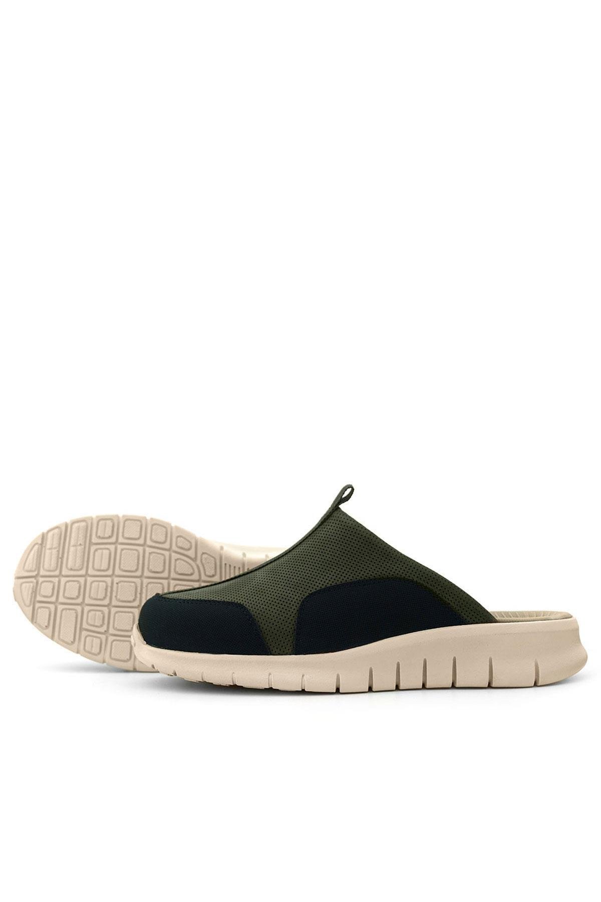 Medikal Hakiki Deri Haki Siyah Krem Tabanlı Comfort Spor Terlik - Görsel 9