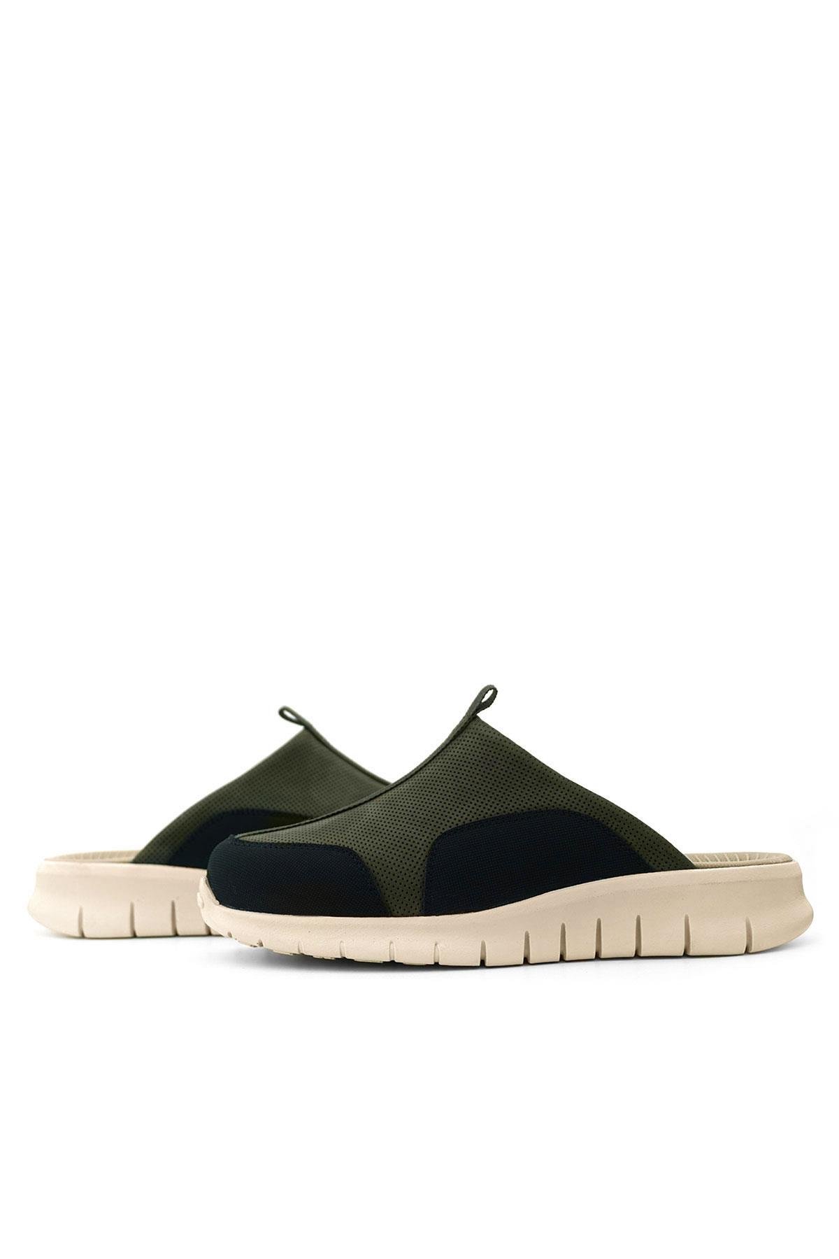 Medikal Hakiki Deri Haki Siyah Krem Tabanlı Comfort Spor Terlik - Görsel 10