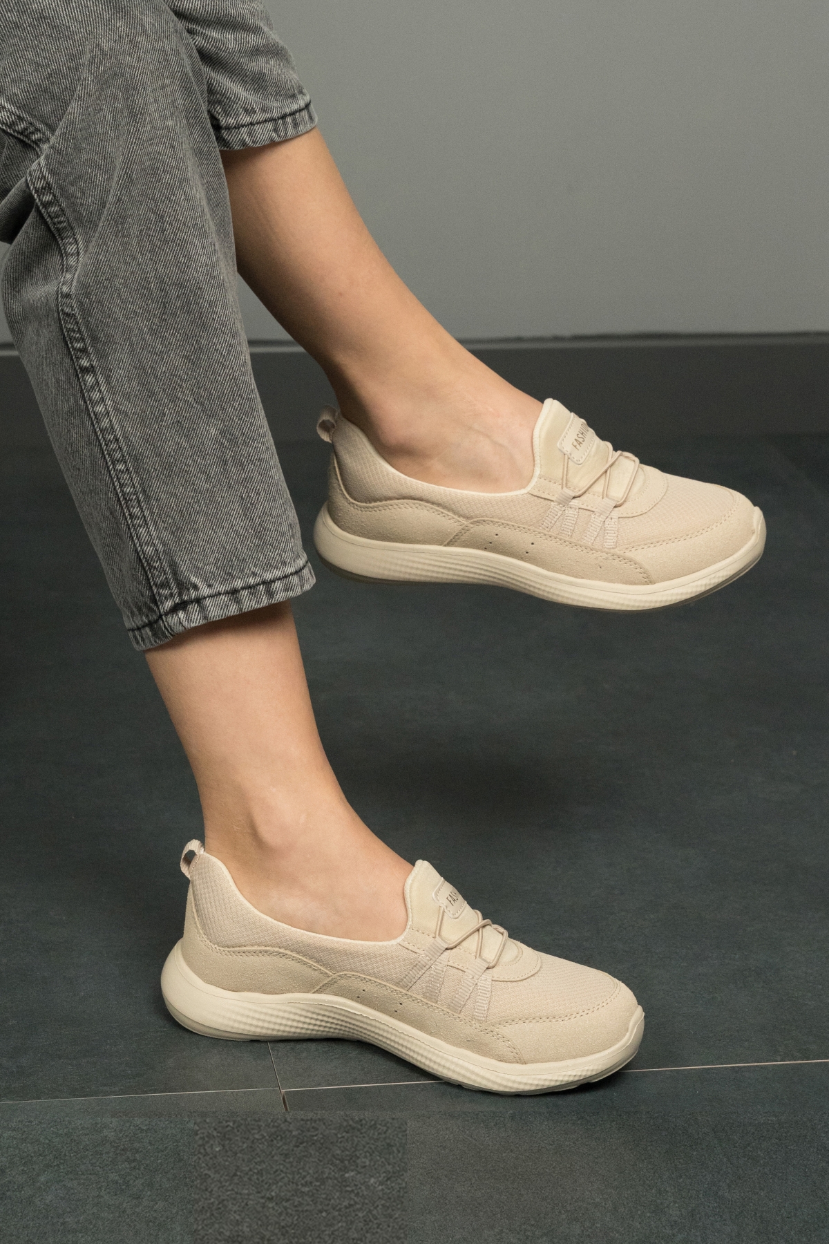 Kadın Spor Sneaker Babet Esnek, Yumuşak, Hafif, Günlük Ayakkabı Bej - Görsel 4