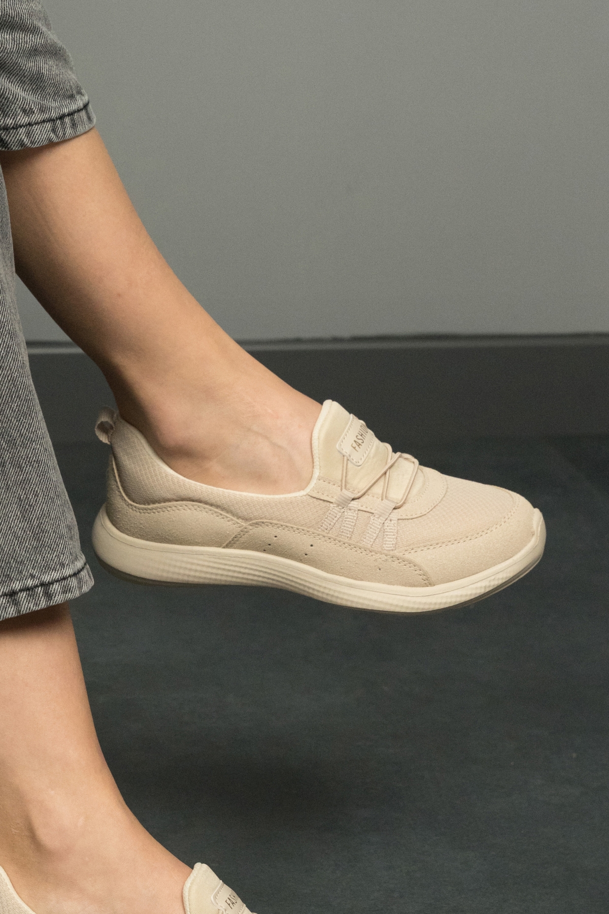 Kadın Spor Sneaker Babet Esnek, Yumuşak, Hafif, Günlük Ayakkabı Bej - Görsel 5