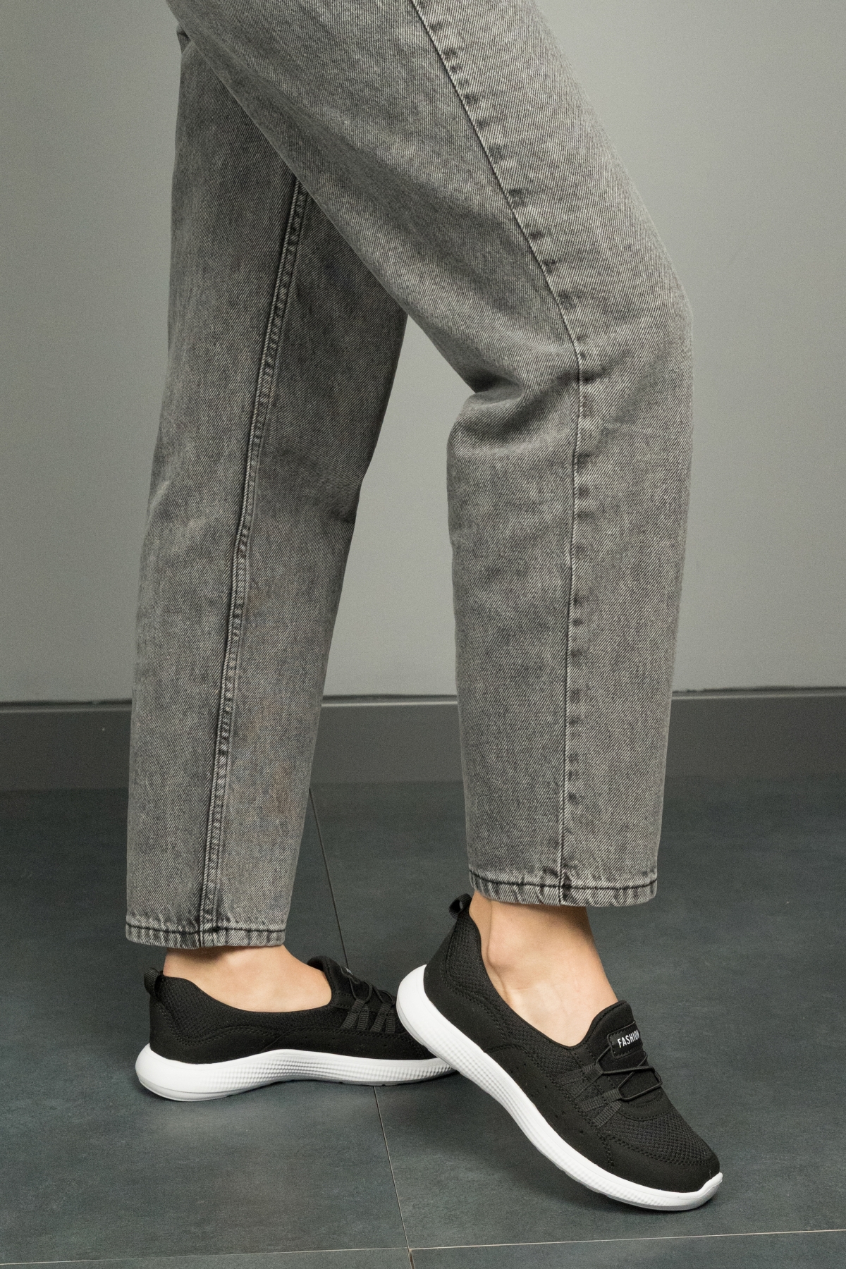 Kadın Spor Sneaker Babet Esnek, Yumuşak, Hafif, Günlük Ayakkabı Siyah Beyaz - Görsel 5