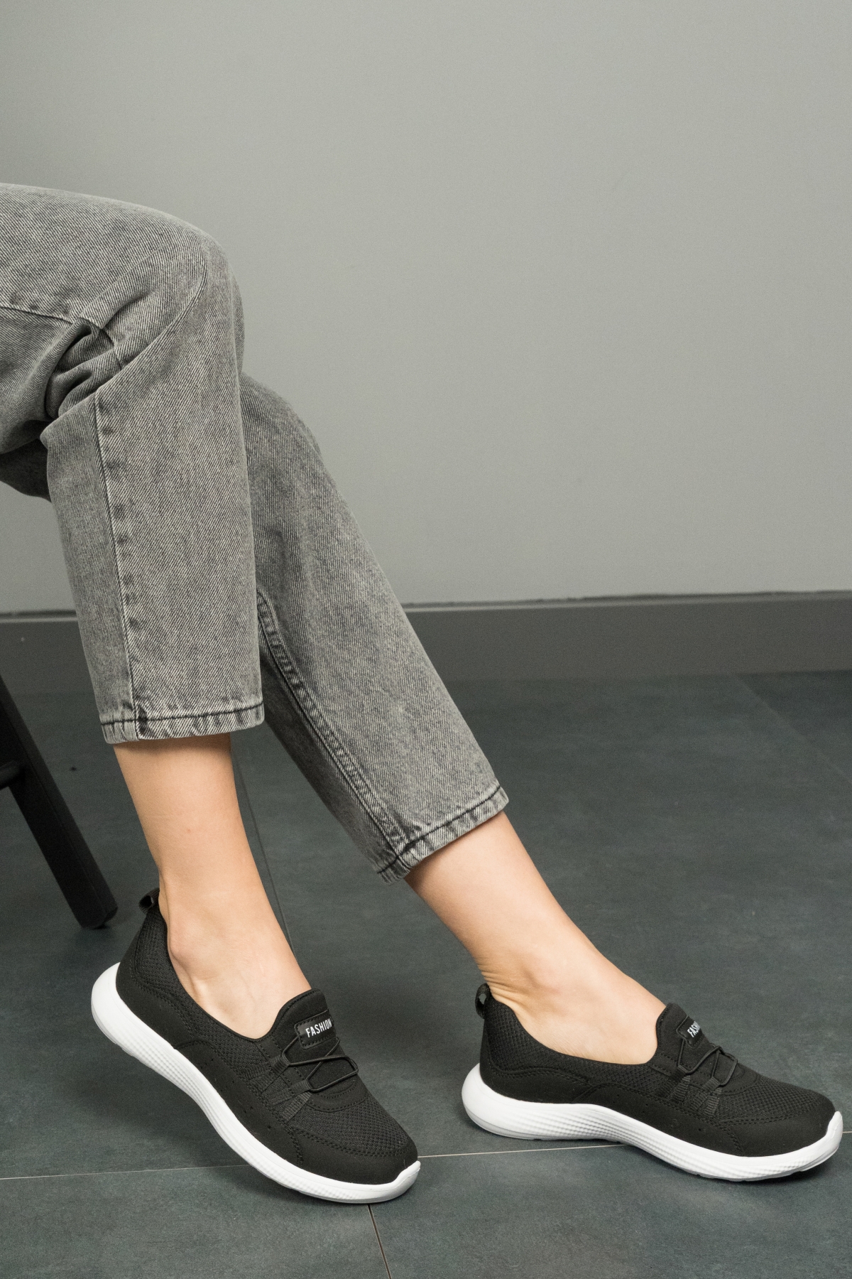 Kadın Spor Sneaker Babet Esnek, Yumuşak, Hafif, Günlük Ayakkabı Siyah Beyaz - Görsel 6
