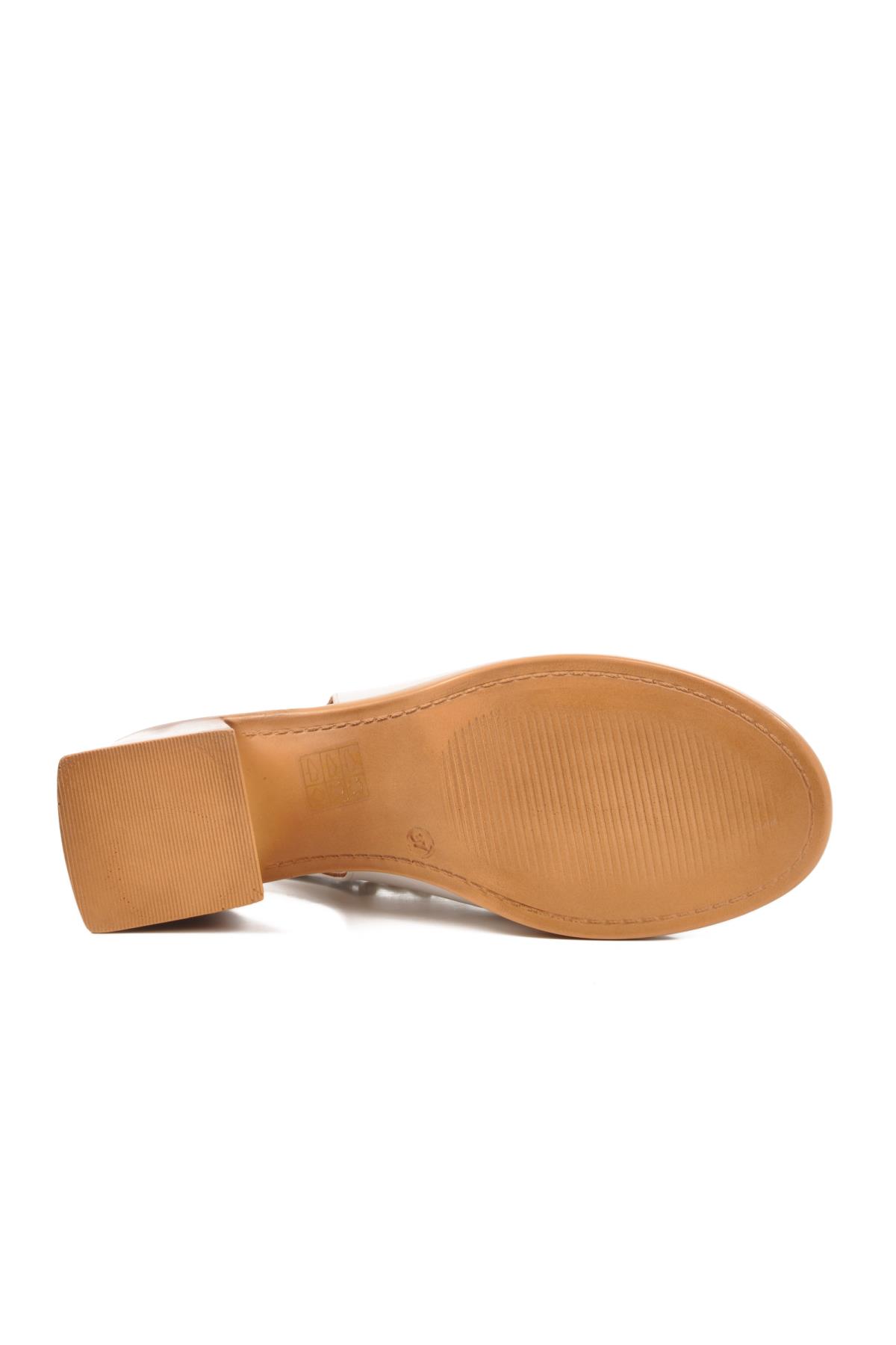 PC-54632 Z Beyaz Hakiki Deri Kadın Sandalet - Görsel 6