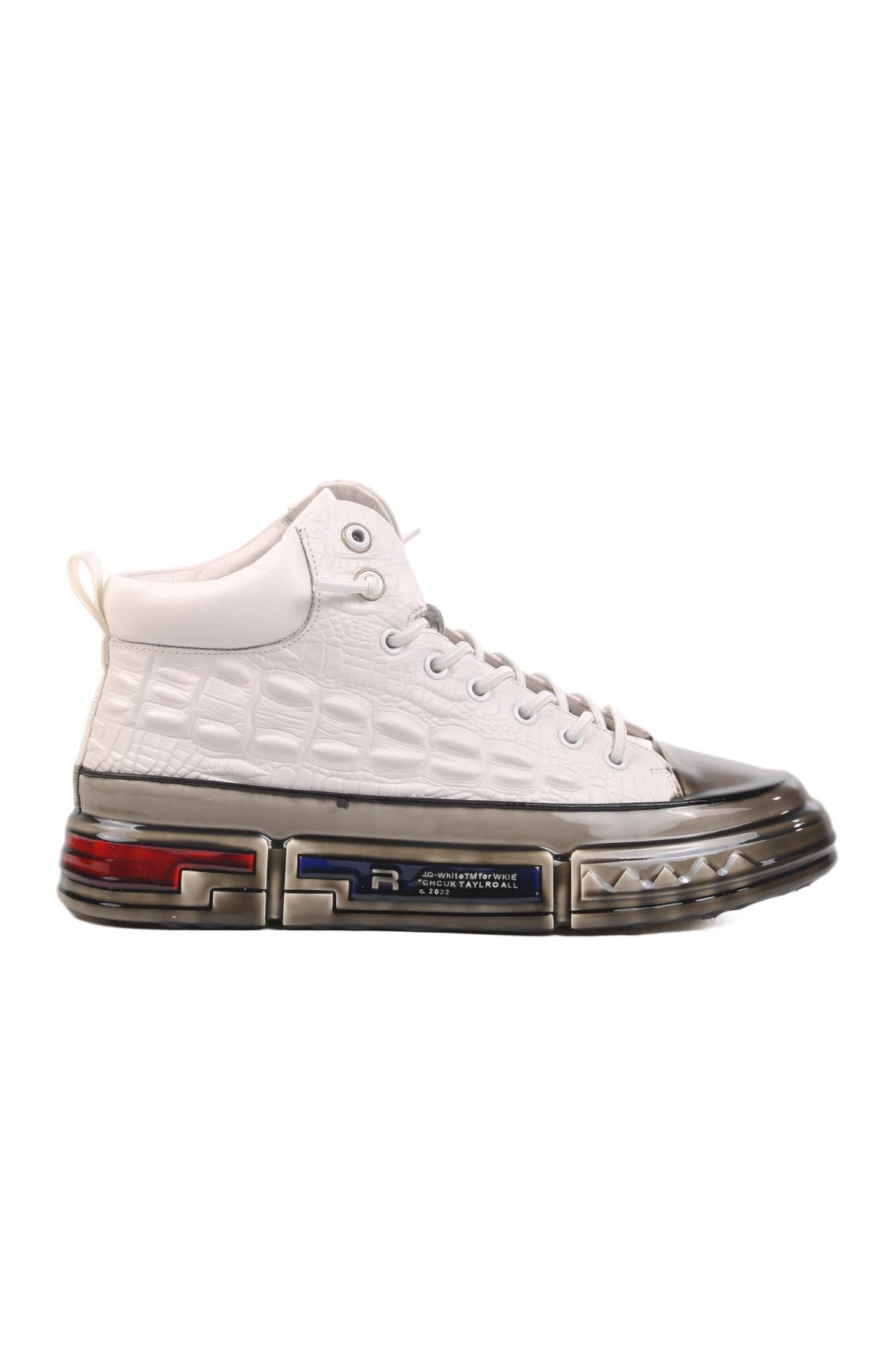 24K510-4 M Beyaz Hakiki Deri Erkek Hi Sneaker - Görsel 2