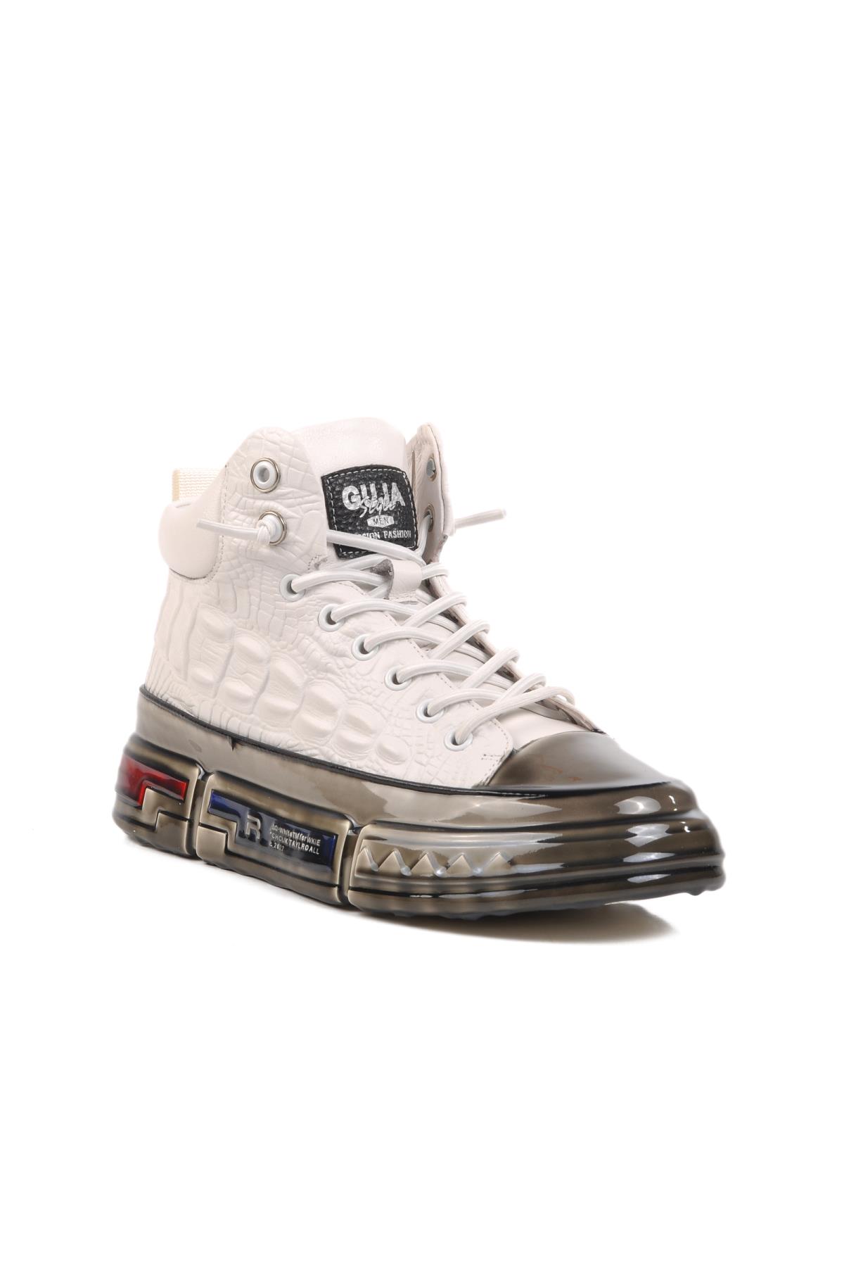 24K510-4 M Beyaz Hakiki Deri Erkek Hi Sneaker - Görsel 4