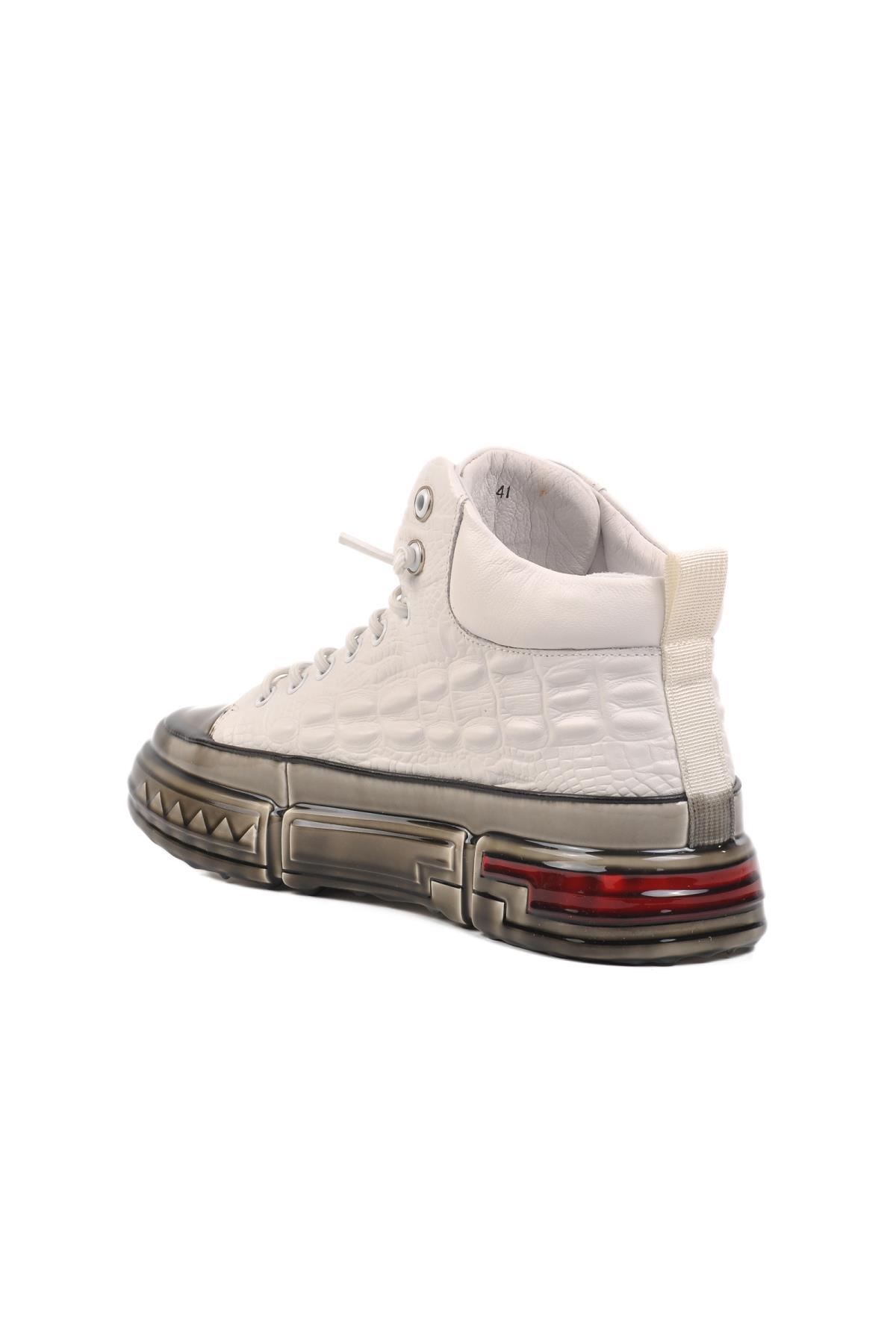 24K510-4 M Beyaz Hakiki Deri Erkek Hi Sneaker - Görsel 5