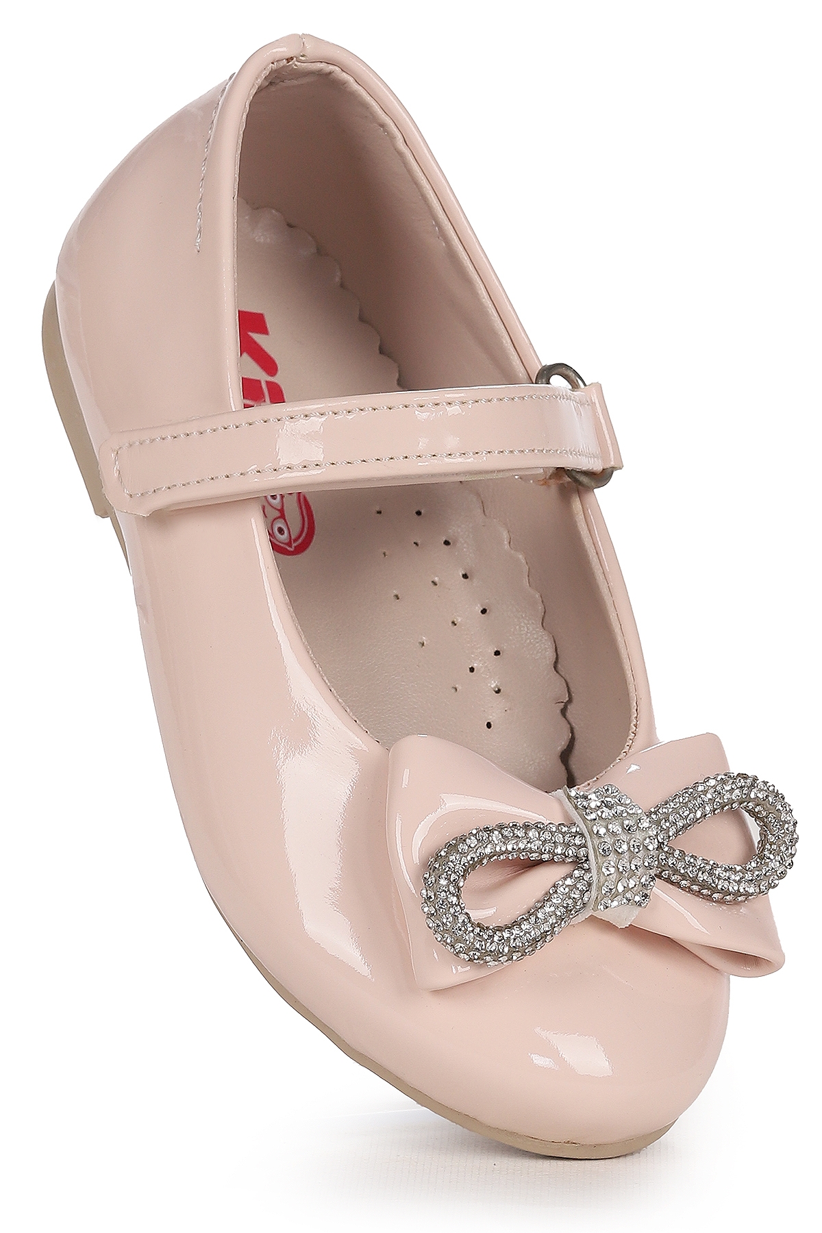 Bowtie Papyon Taşlı Cırtlı Kız Çocuk Babet Ayakkabı Pudra - Görsel 4