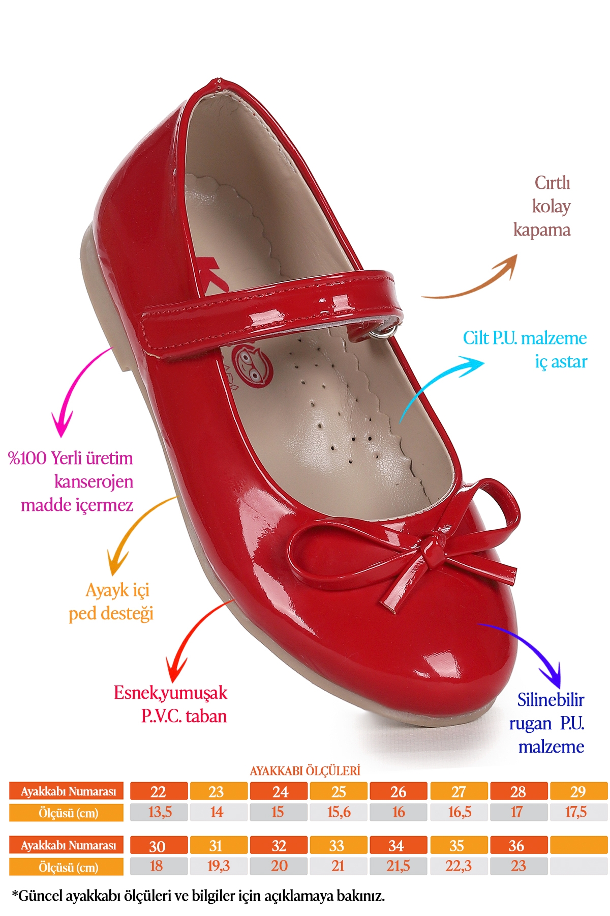 Barbe Fiyonklu Cırtlı Kız Çocuk Babet Ayakkabı Kırmızı - Görsel 3