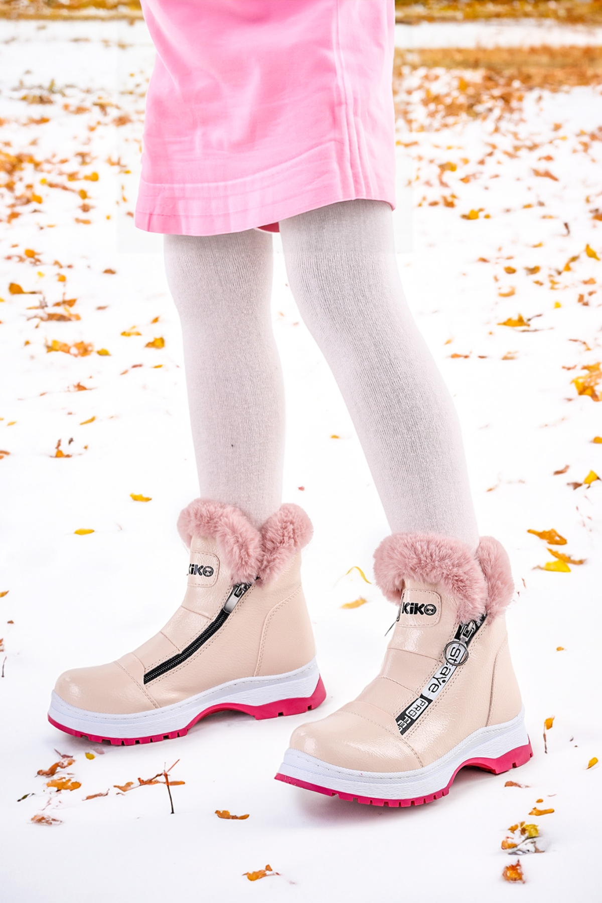 250 Rugan Çatlak Fermuarlı Kız Çocuk Bot Ayakkabı Pudra - Görsel 3