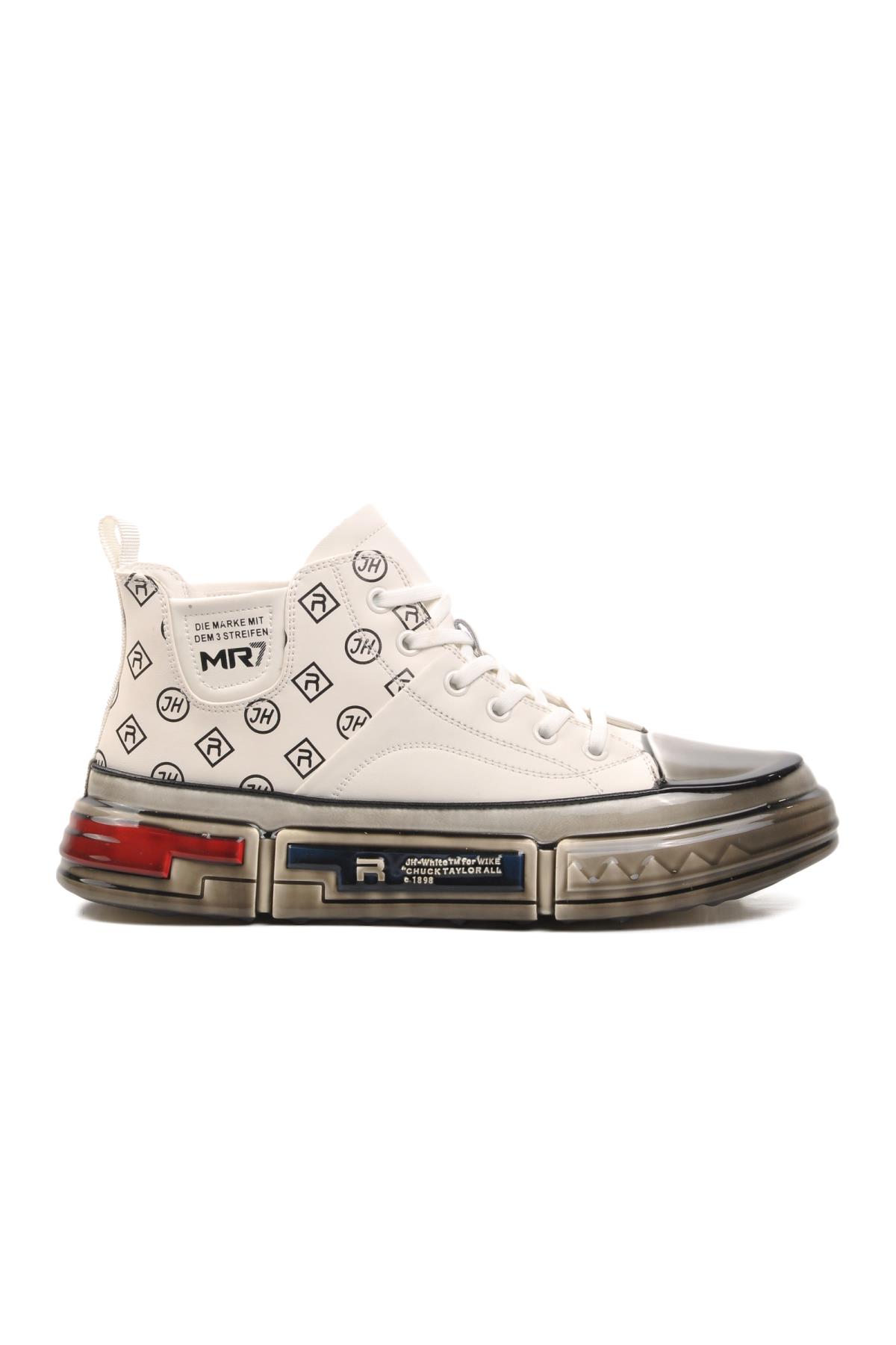 152-18220 Beyaz Hakiki Deri Erkek Hi Sneaker - Görsel 2