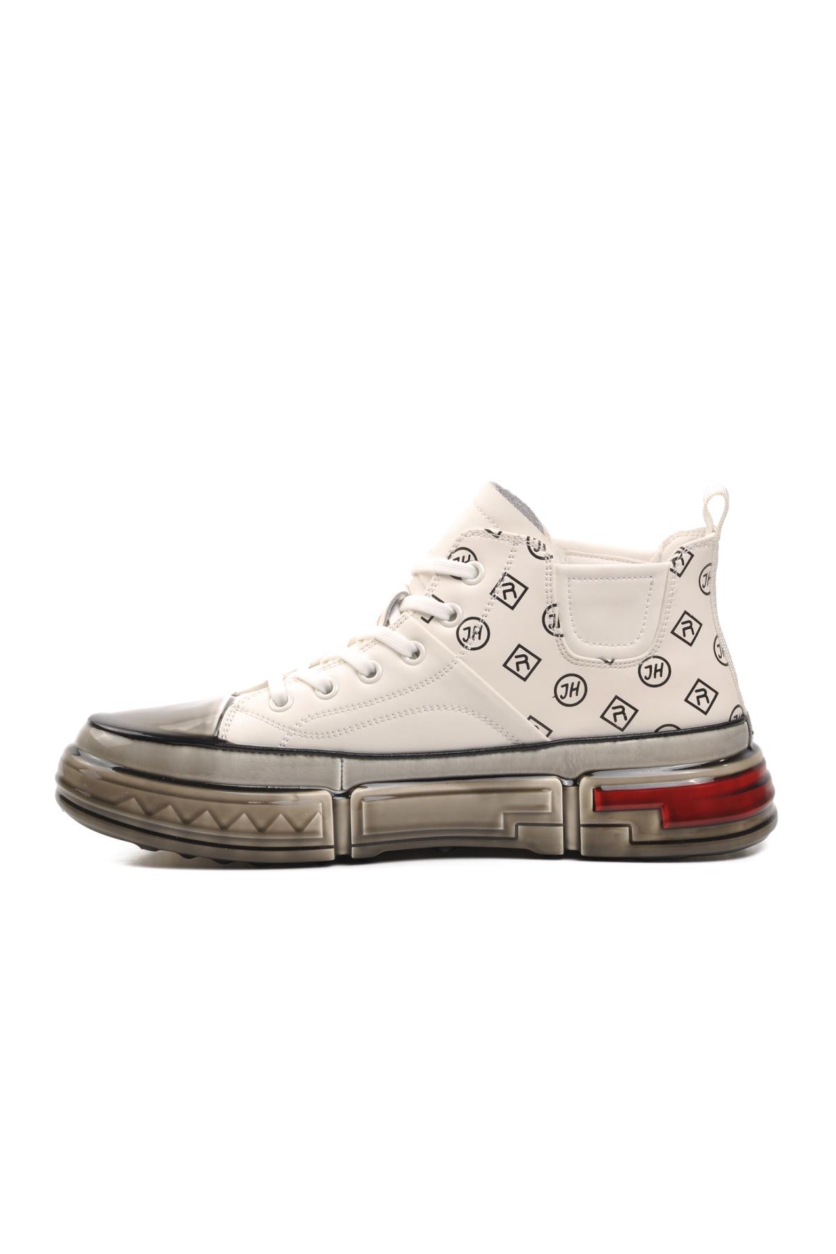 152-18220 Beyaz Hakiki Deri Erkek Hi Sneaker - Görsel 10