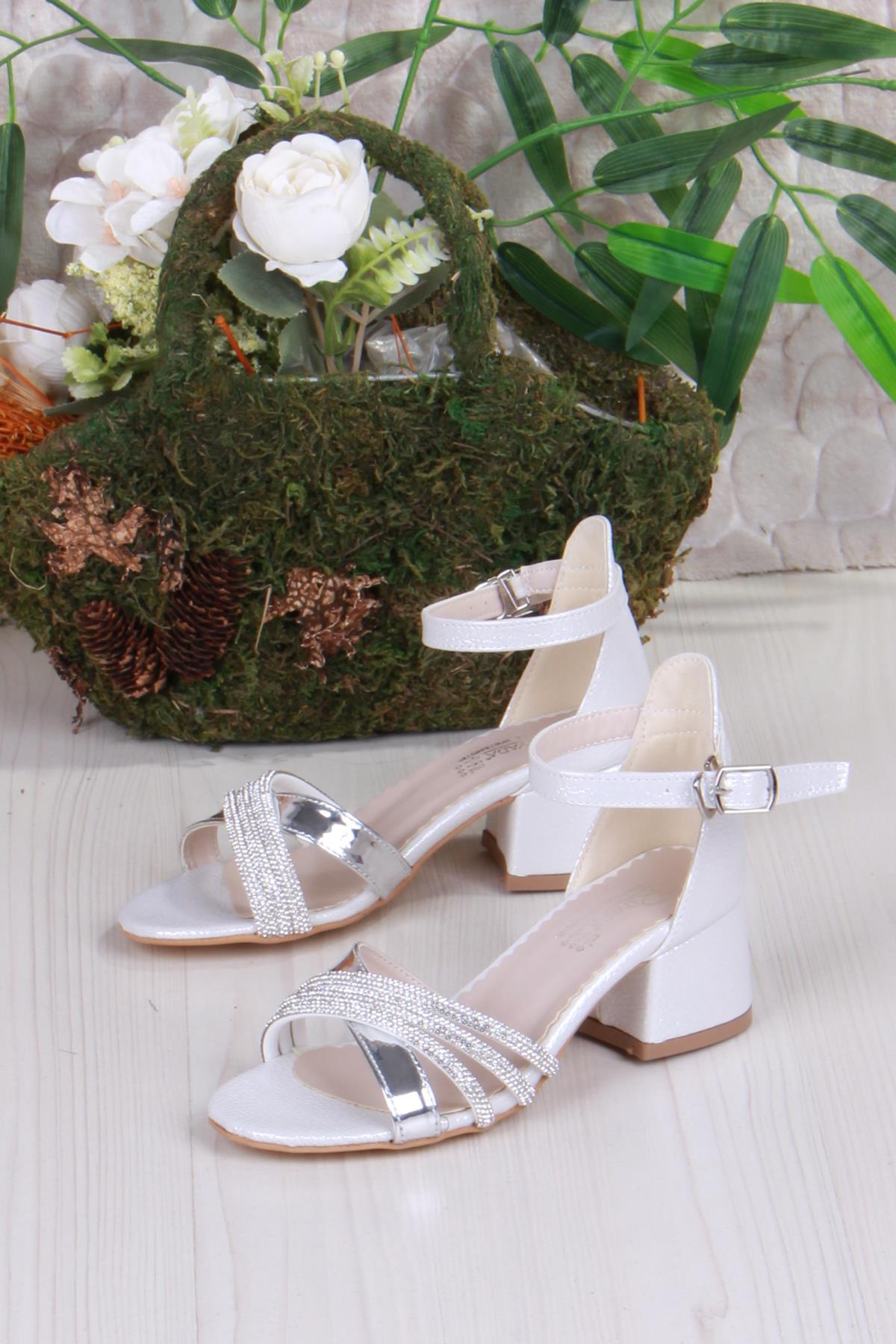 352091 Taşlı Detaylı Topuklu Kız Çocuk Abiye Ayakkabı - Görsel 4