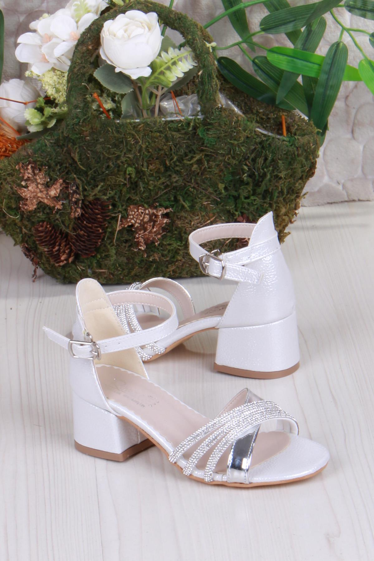 352091 Taşlı Detaylı Topuklu Kız Çocuk Abiye Ayakkabı - Görsel 5