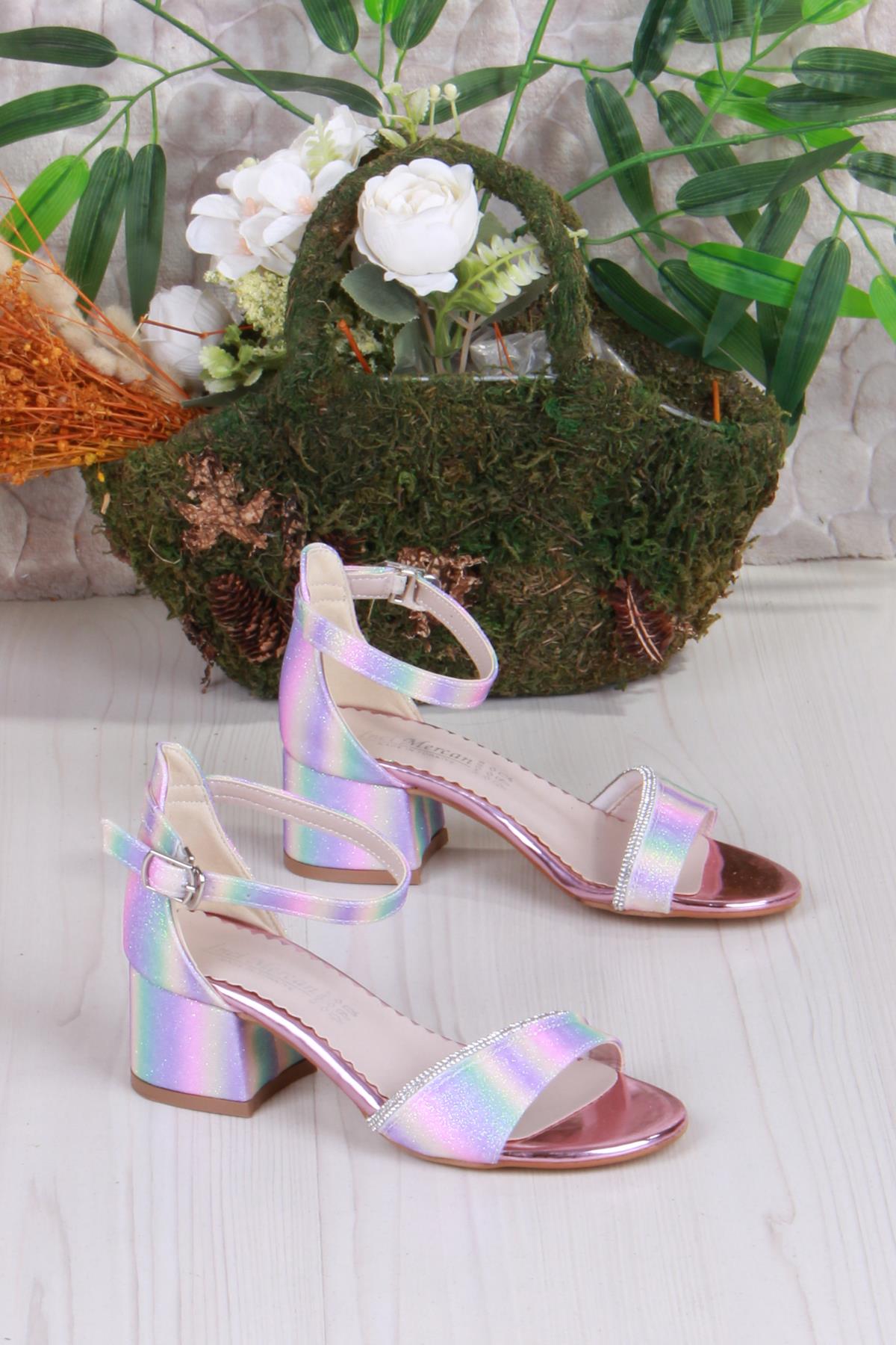 352090 Taşlı Detaylı Topuklu Kız Çocuk Abiye Ayakkabı - Görsel 2