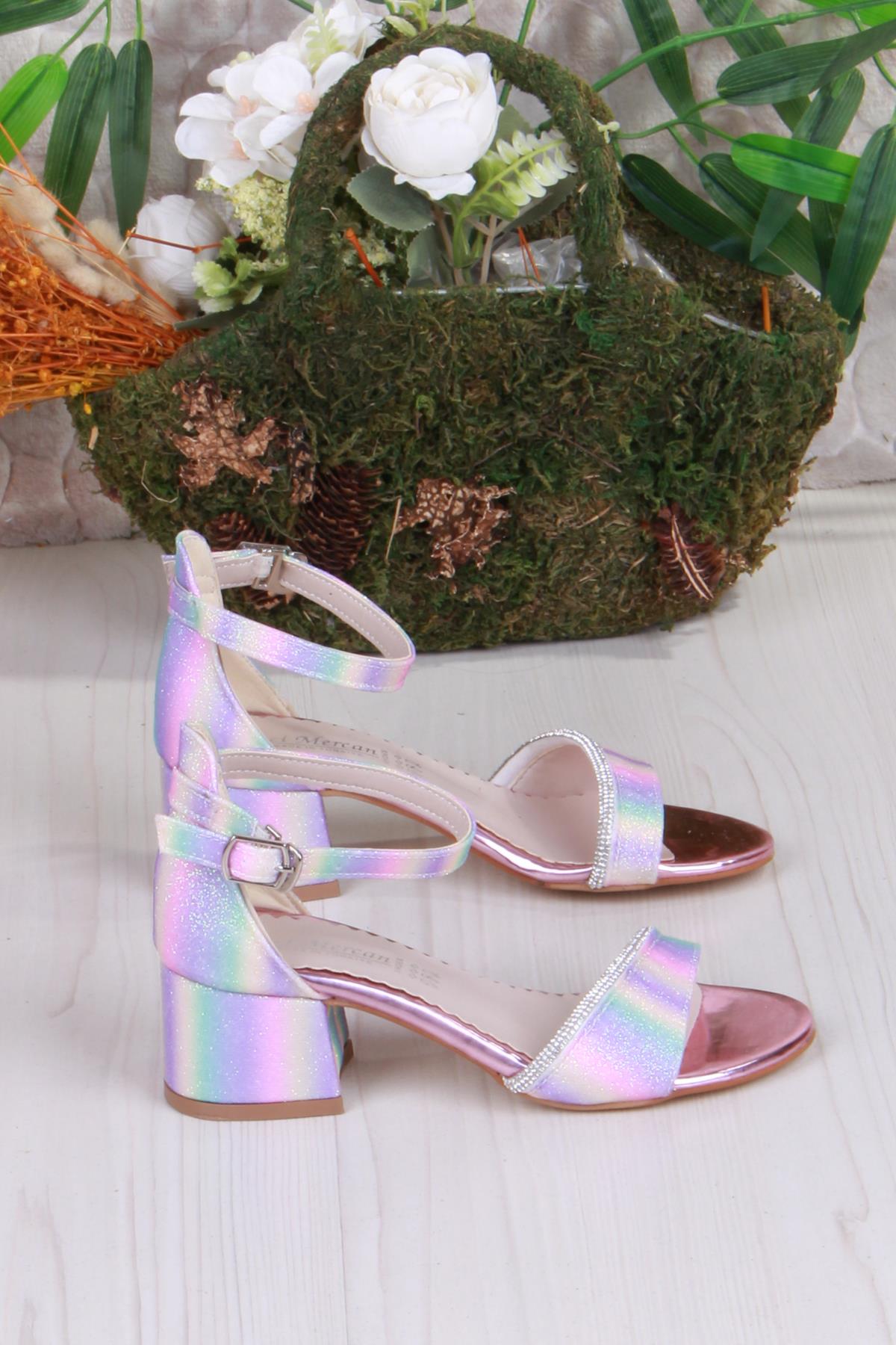 352090 Taşlı Detaylı Topuklu Kız Çocuk Abiye Ayakkabı - Görsel 3