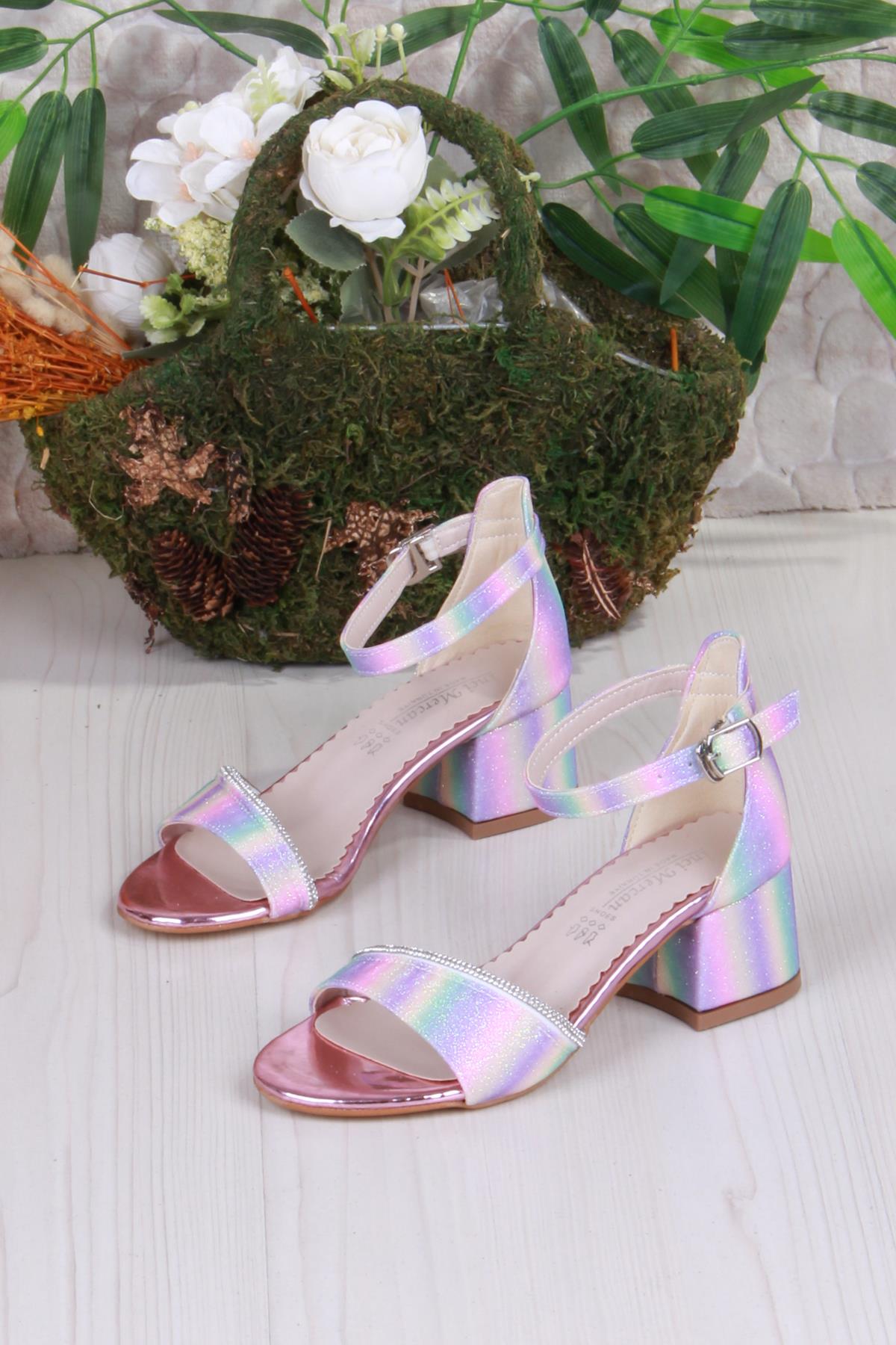 352090 Taşlı Detaylı Topuklu Kız Çocuk Abiye Ayakkabı - Görsel 4