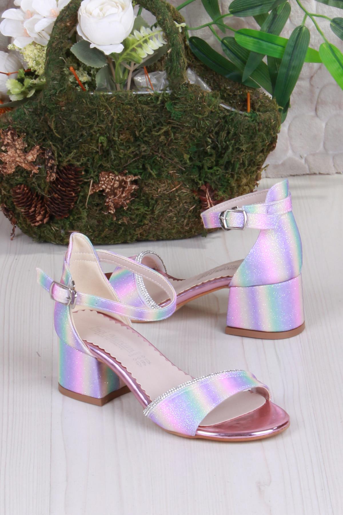 352090 Taşlı Detaylı Topuklu Kız Çocuk Abiye Ayakkabı - Görsel 5