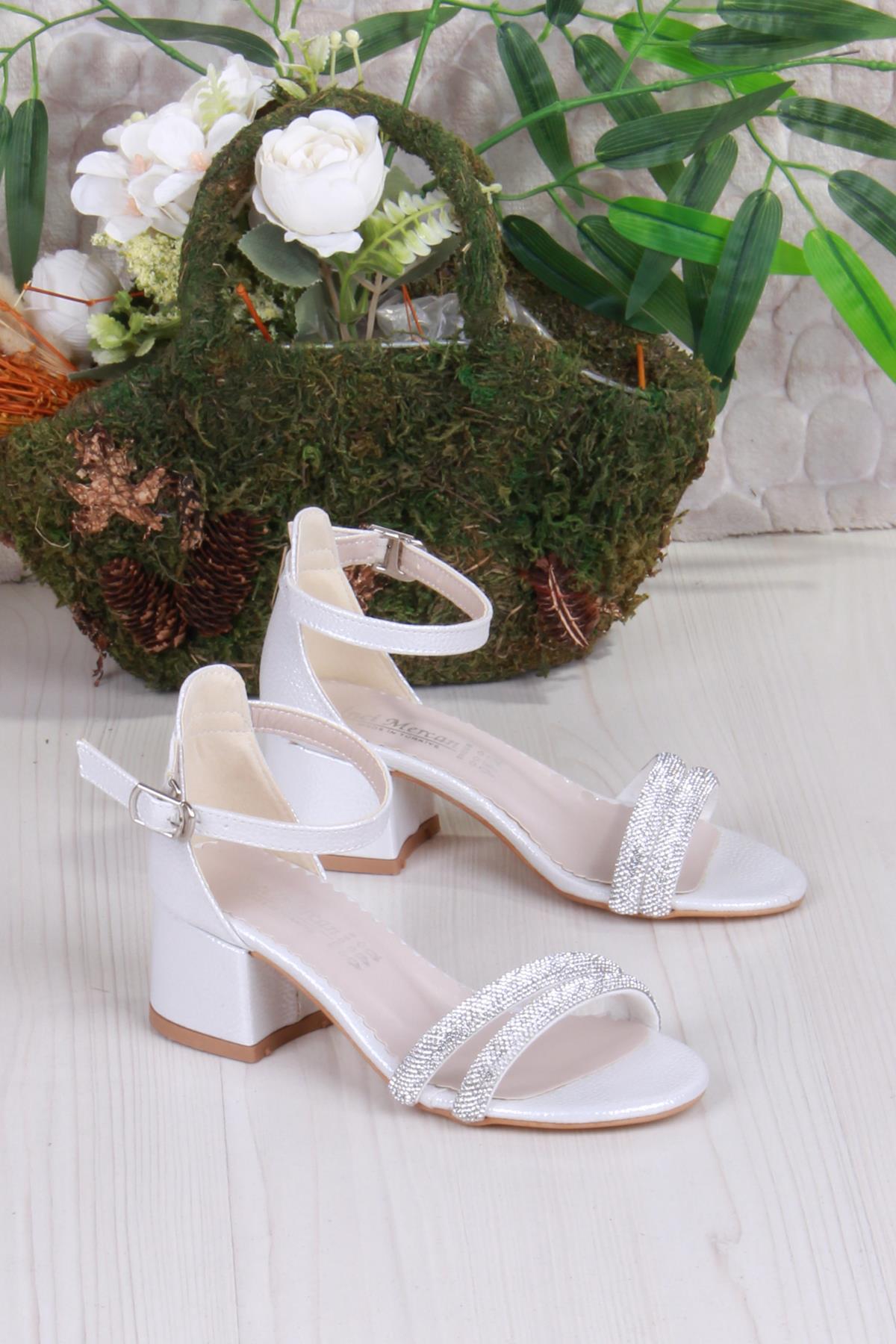 352087 Taşlı Detaylı Topuklu Kız Çocuk Abiye Ayakkabı - Görsel 2