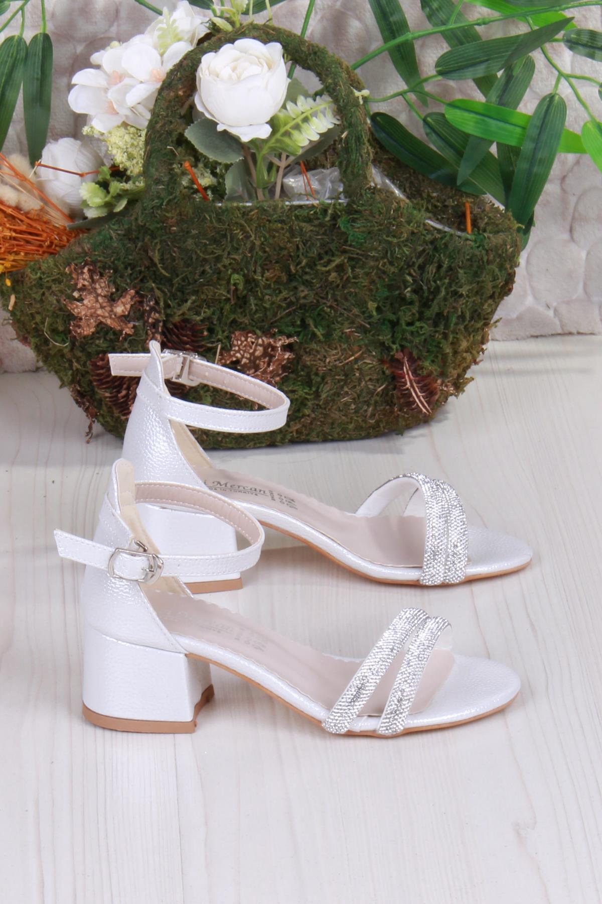 352087 Taşlı Detaylı Topuklu Kız Çocuk Abiye Ayakkabı - Görsel 3