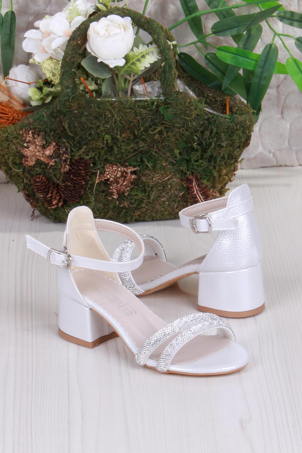 352087 Taşlı Detaylı Topuklu Kız Çocuk Abiye Ayakkabı - Görsel 5