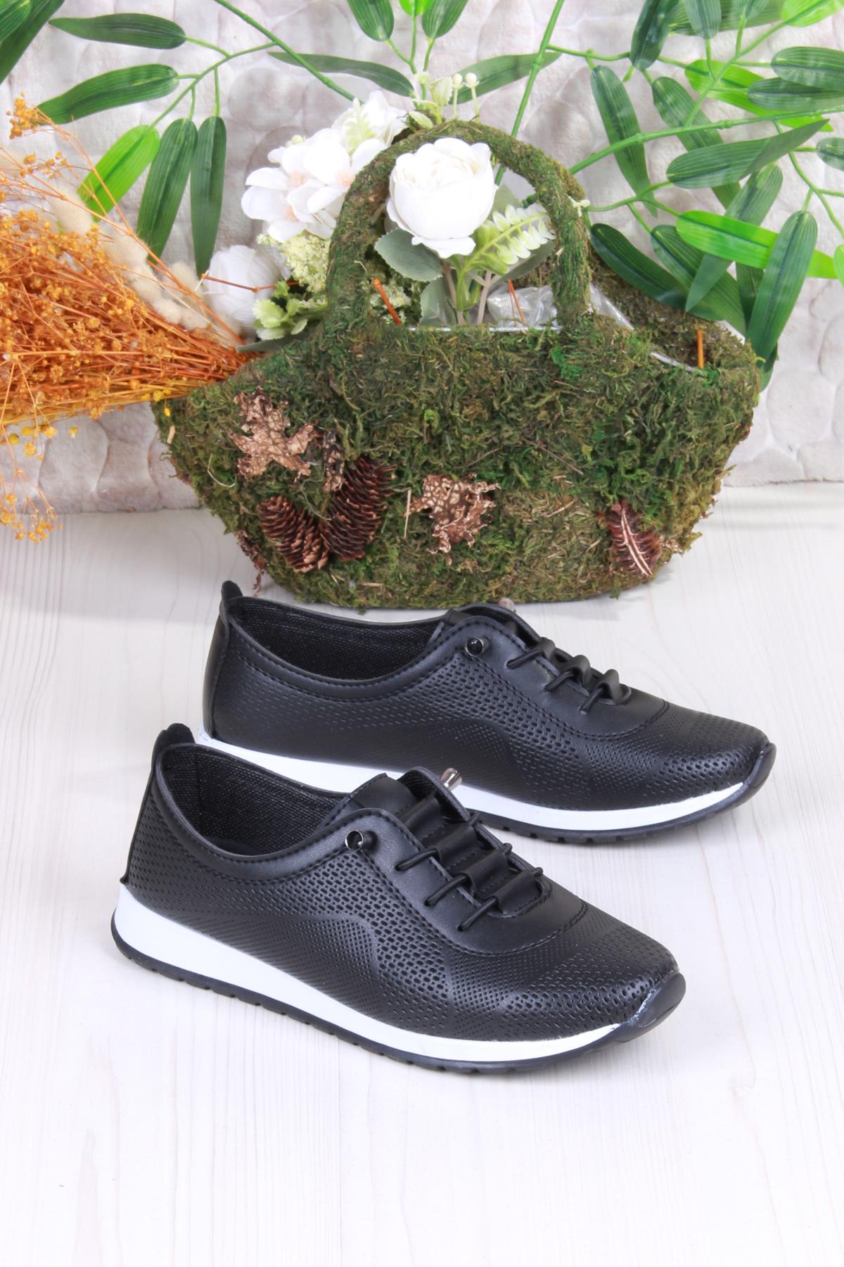 2035 Lara Com Baskı Detaylı Lastik Bağçıklı Kadın Ayakkabı - Görsel 4