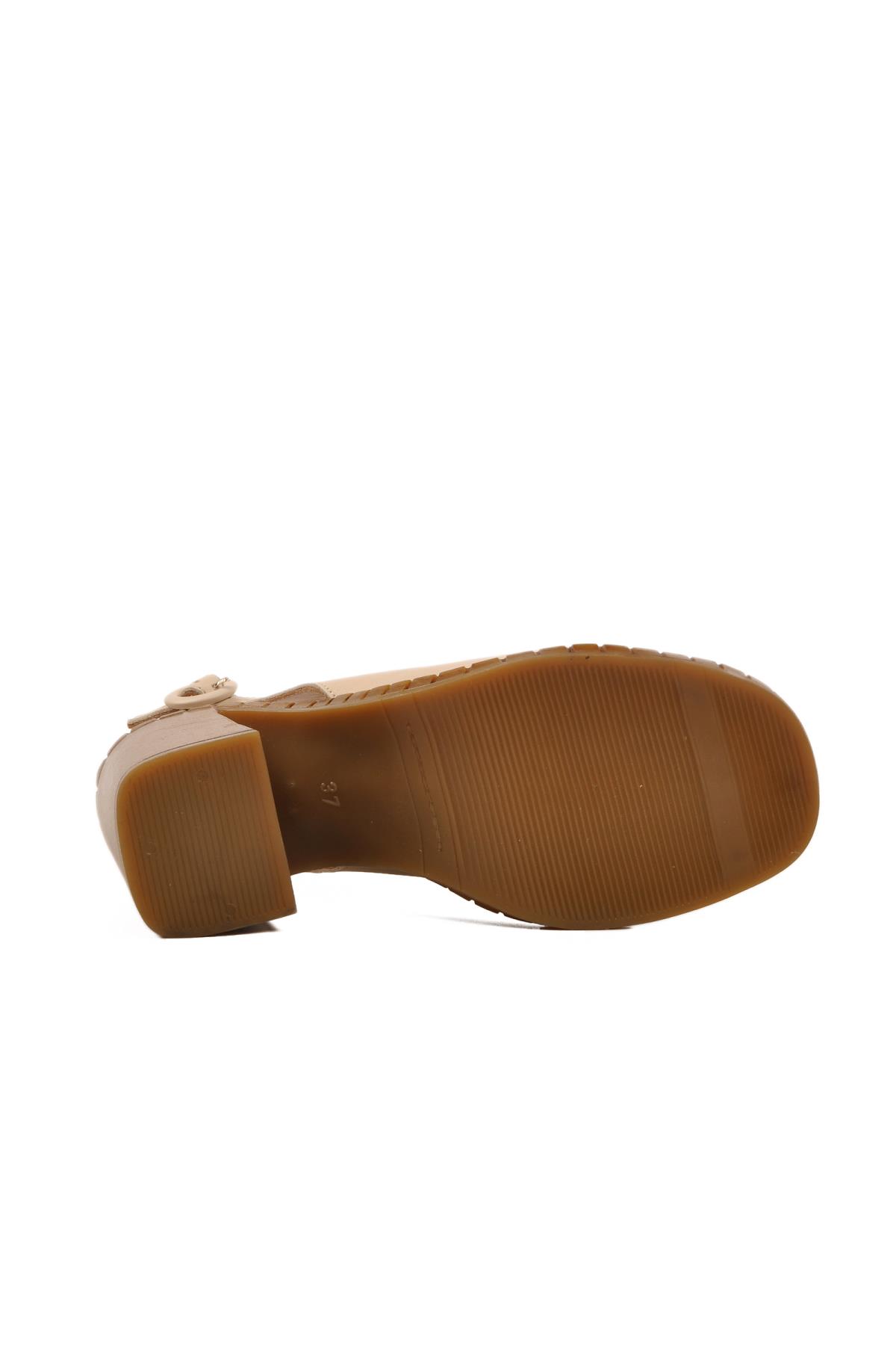 Bej Hakiki Deri Kadın Topuklu Sandalet 2511902Y Z - Görsel 6