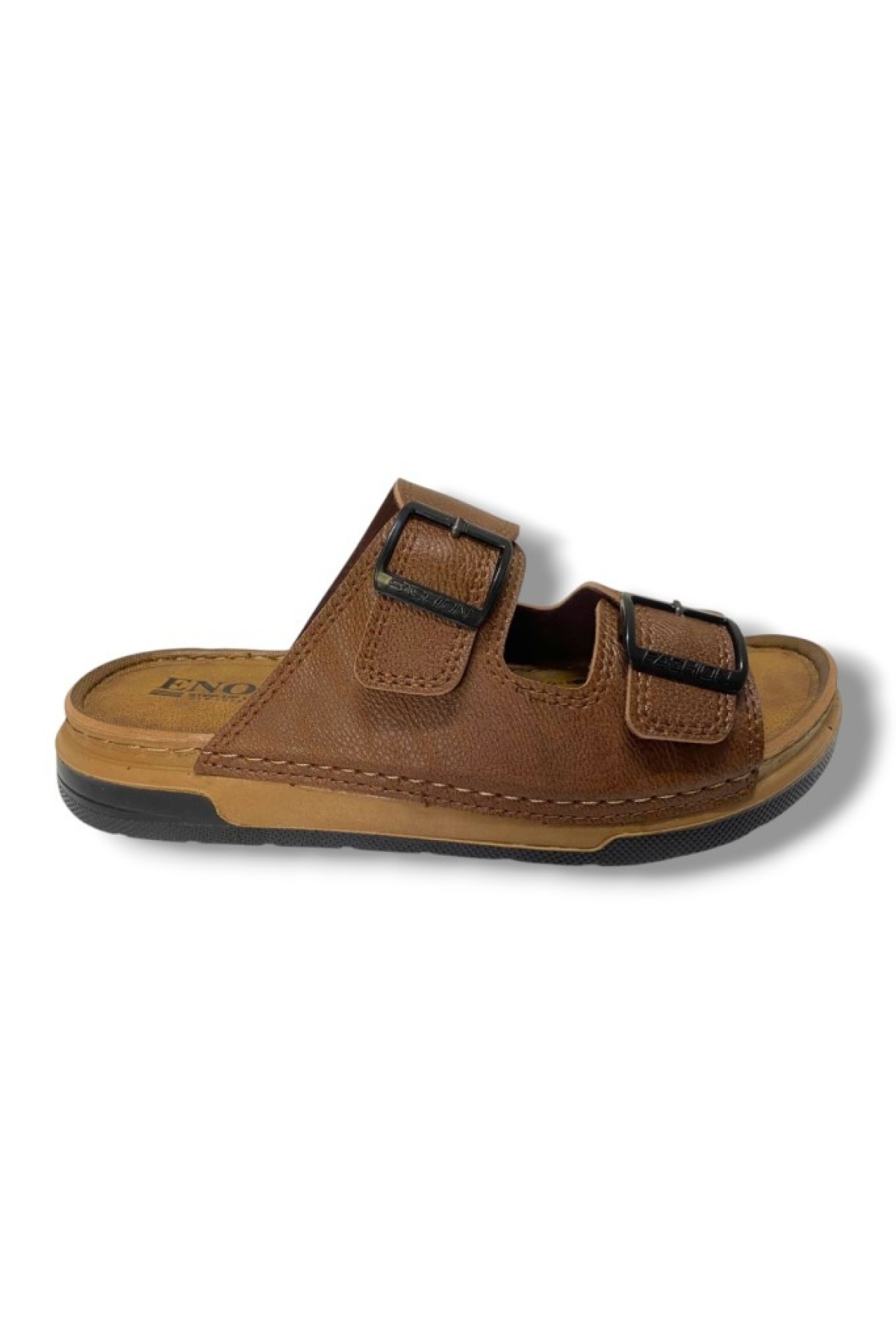 M253-0202-25 Deri Anatomik Soft Çift Bant Erkek Terlik - Görsel 3