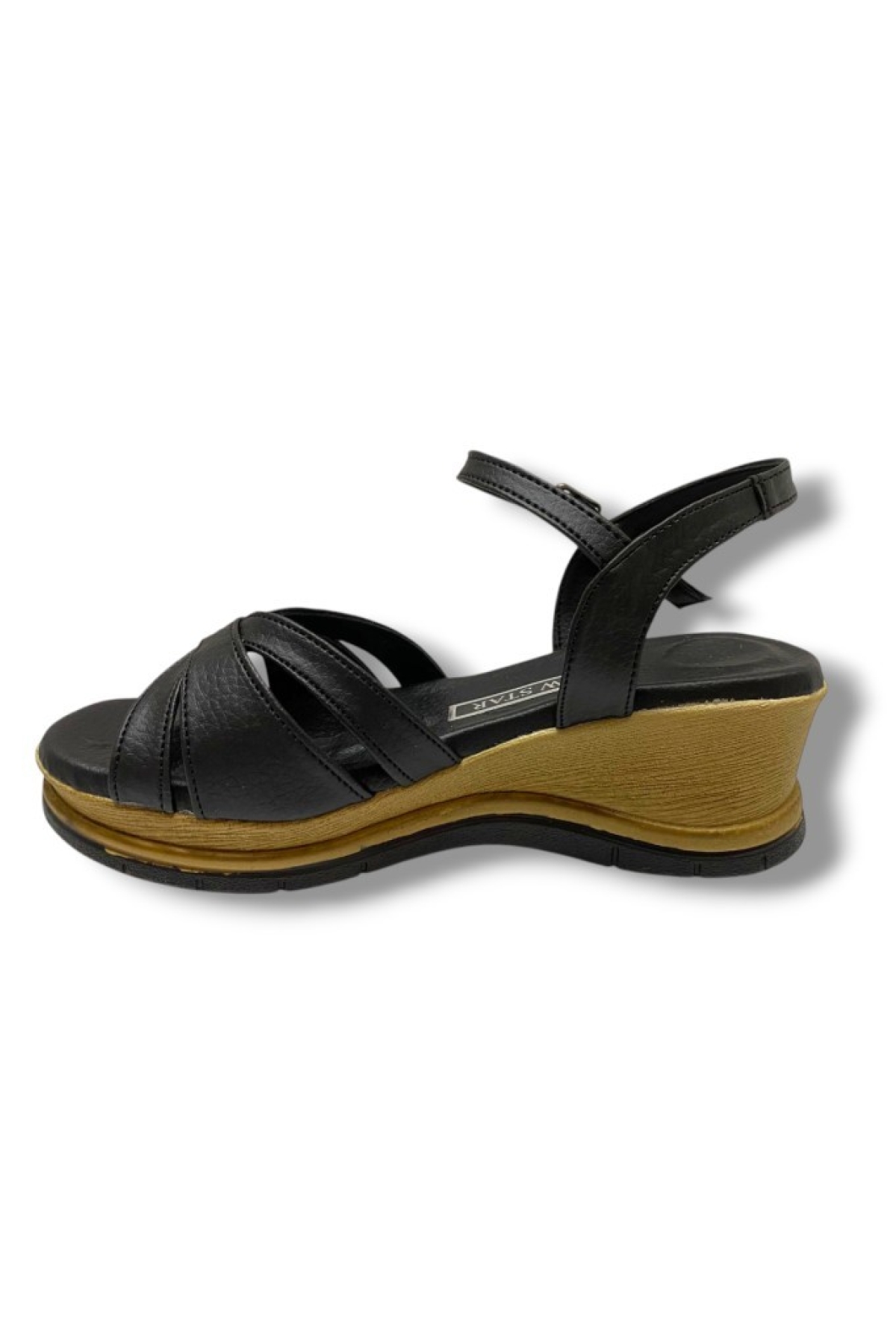 KA02-25 Deri Anatomik Yanları Açık Dolgu Topuk Kadın Sandalet - Görsel 4