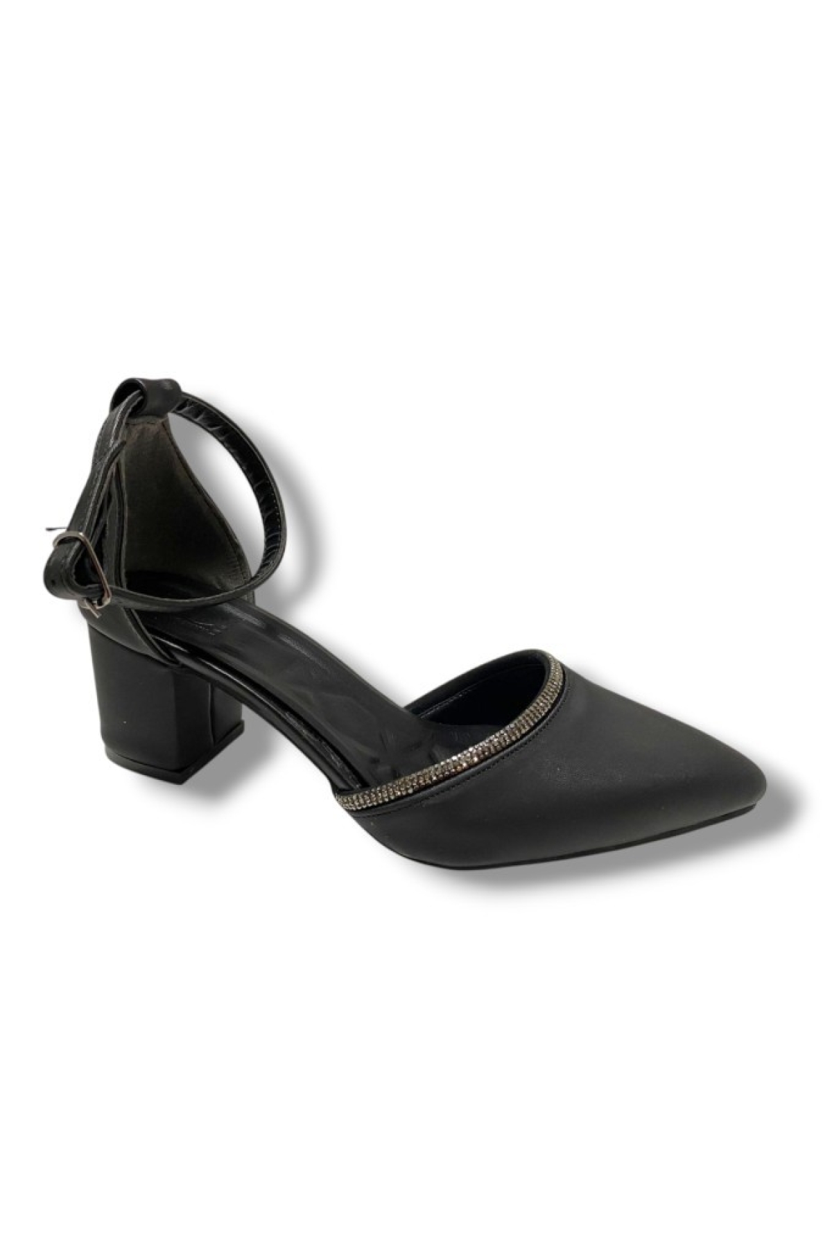 105-25 Saten Ağzı Taşlı Kalın Topuk Kadın Ayakkabı - Görsel 2