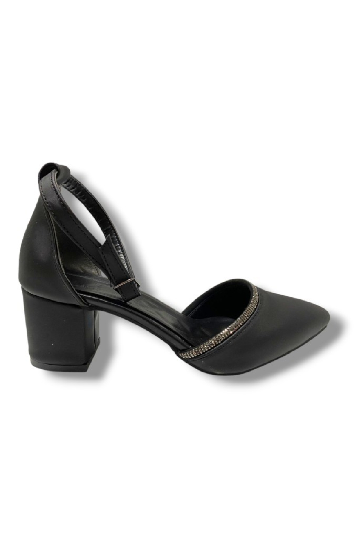 105-25 Saten Ağzı Taşlı Kalın Topuk Kadın Ayakkabı - Görsel 3