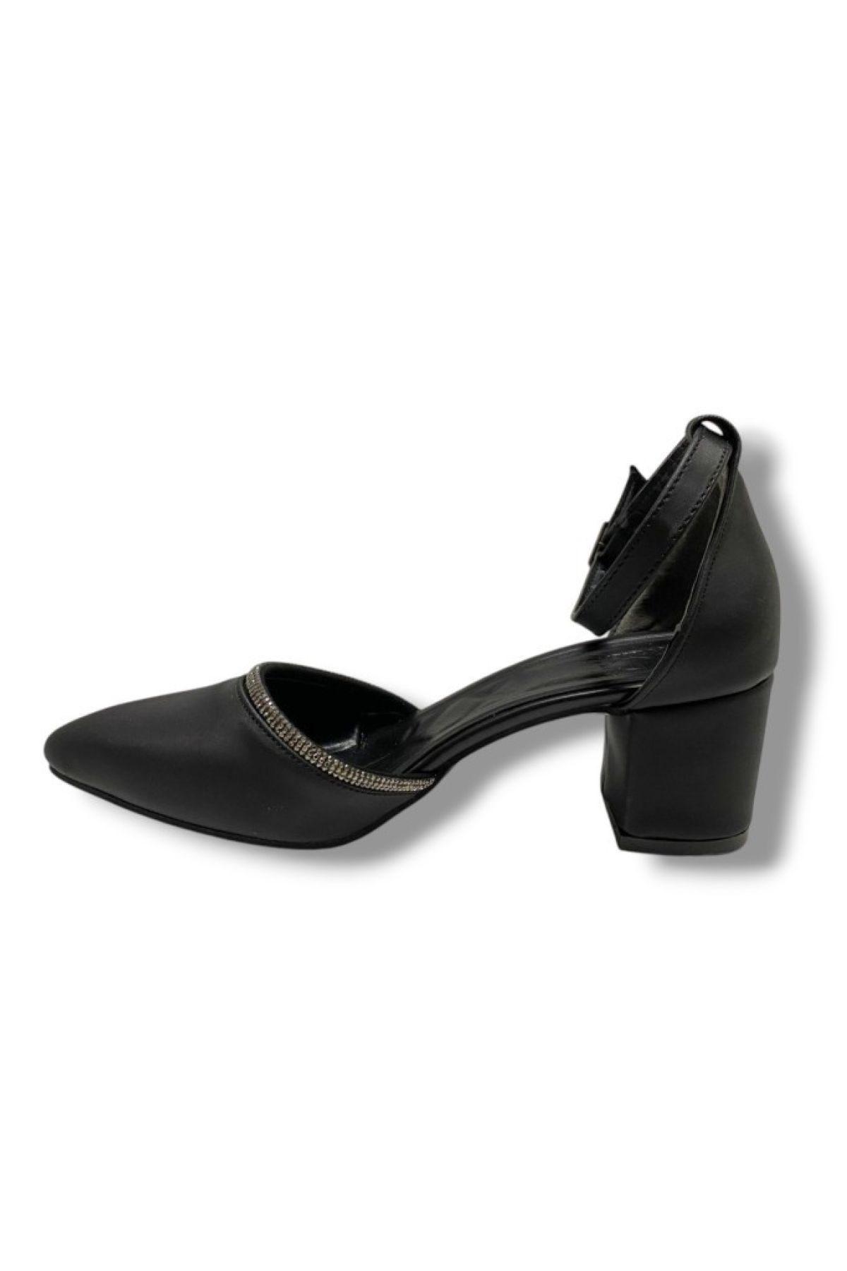 105-25 Saten Ağzı Taşlı Kalın Topuk Kadın Ayakkabı - Görsel 4