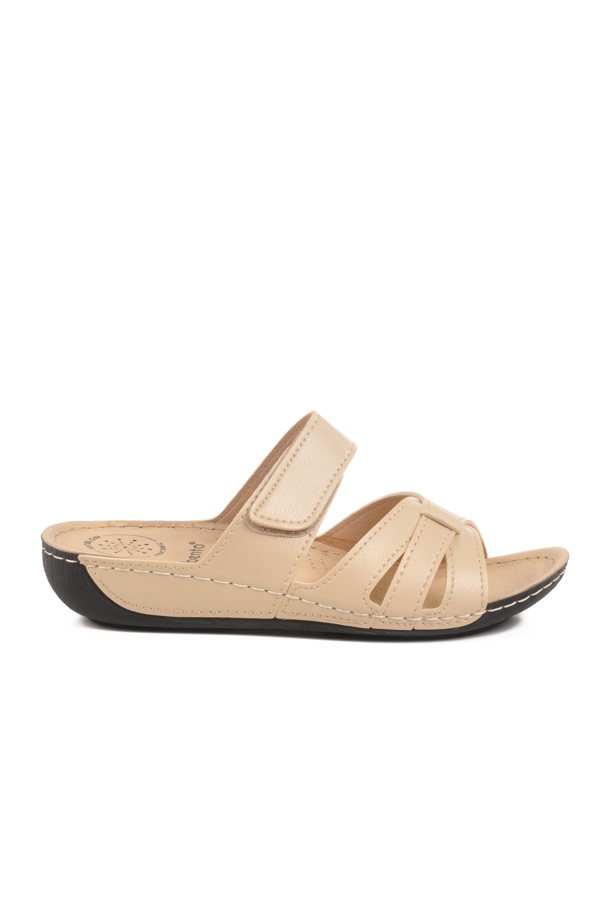 Aspor Bej Cırtlı Anatomik Kadın Düz Terlik - Görsel 2