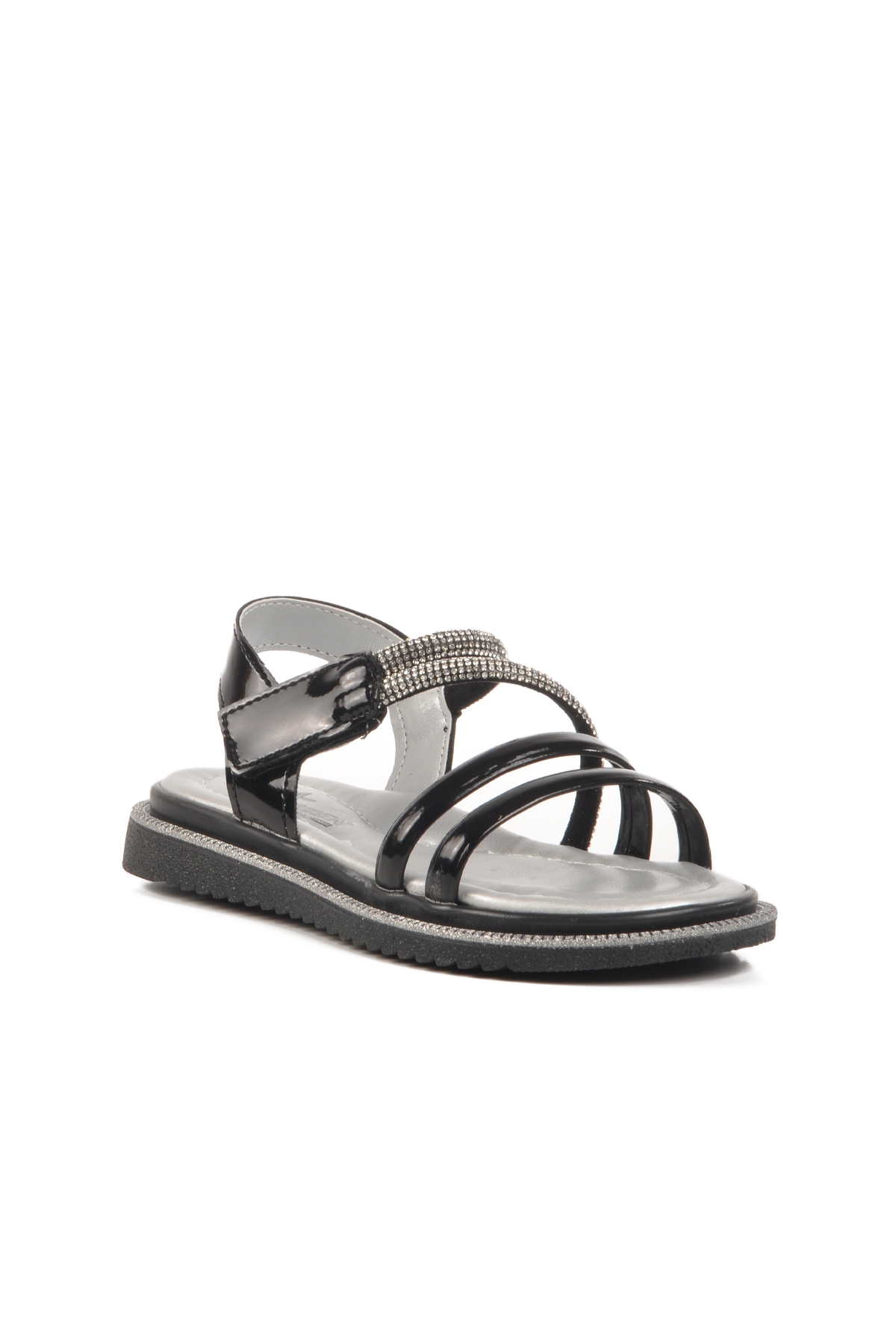 Aspor Siyah Rugan Cırtlı Ortopedik Kız Çocuk Düz Sandalet - Görsel 4