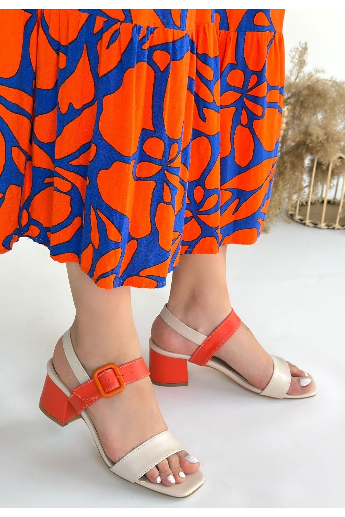 Bej Turuncu Kadın Topuklu Sandalet - Görsel 4