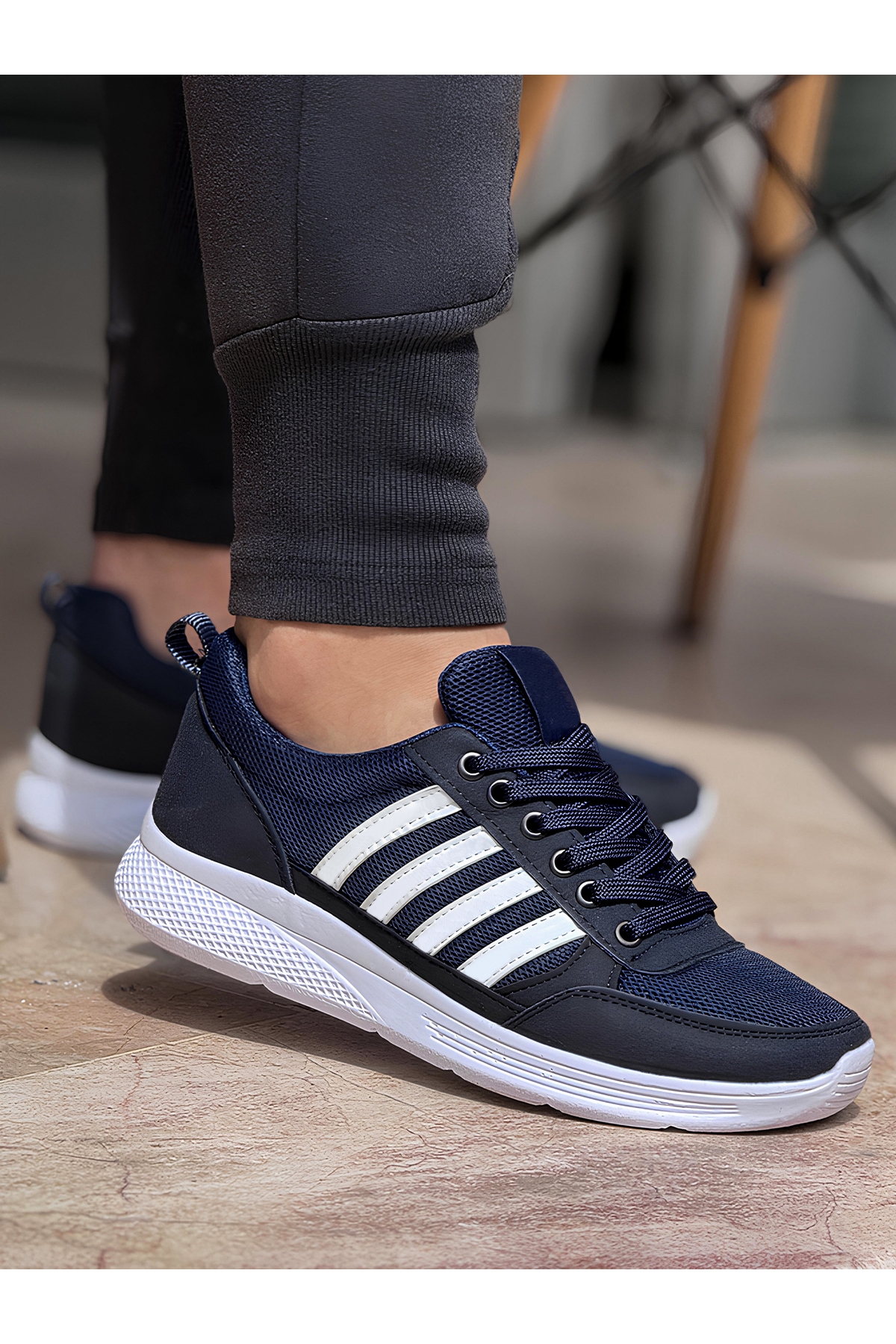 4 Çizgili Erkek Sneaker Ayakkabı Lacivert Beyaz - Görsel 2