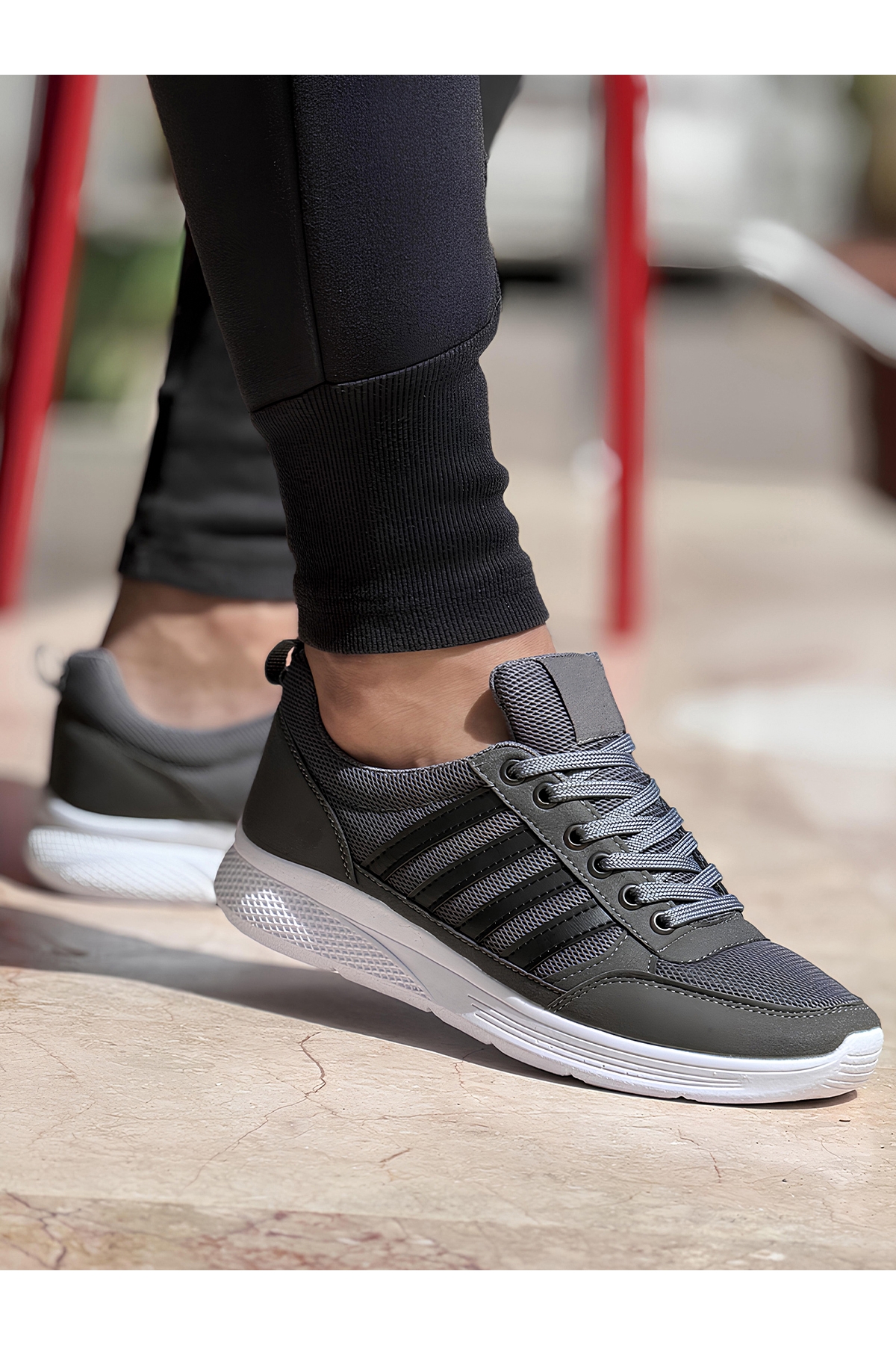 4 Çizgili Erkek Sneaker Ayakkabı Füme - Görsel 2