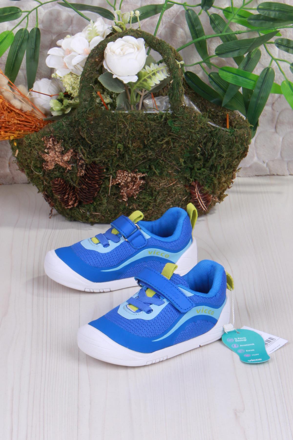 950.E25Y.234 Saks Mavi Burdu Esnek Anatomik İlk Adım Erkek Çocuk Ayakkabı - Görsel 4